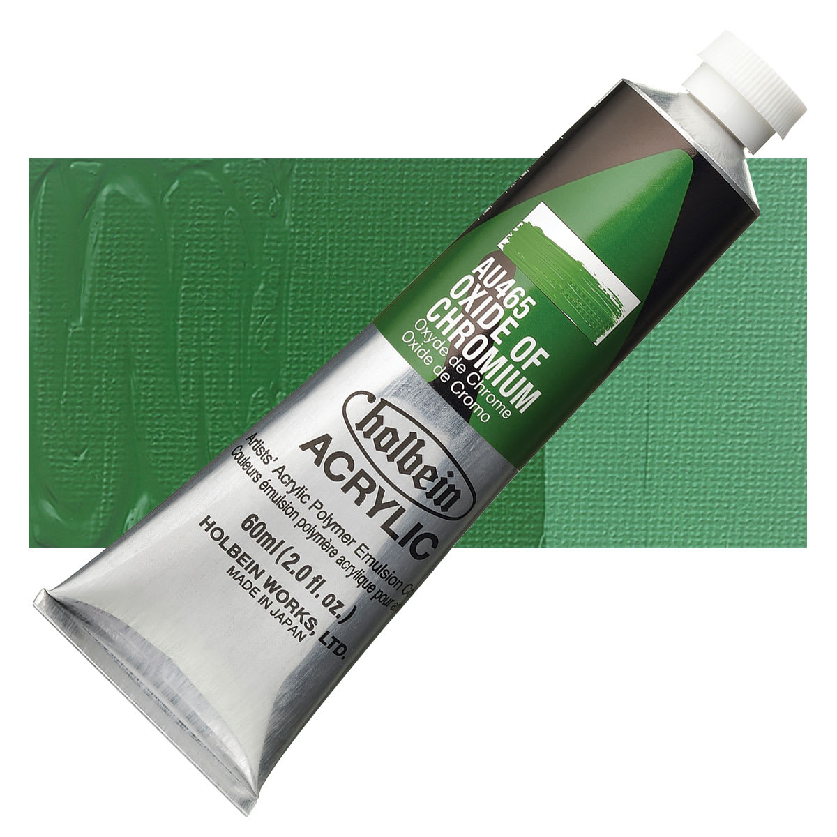 Holbein Heavy Body Artist Acrylic Paint - Oxide of Chromium, 60 ml tube and swatch