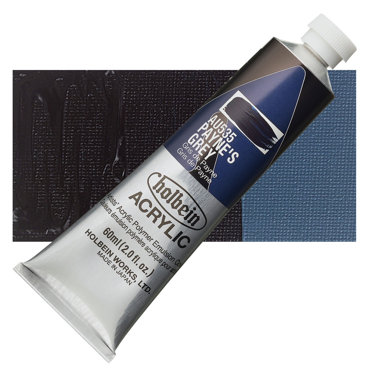 Holbein Heavy Body Artist Acrylic Paint - Payne's Gray, 60 ml tube and swatch