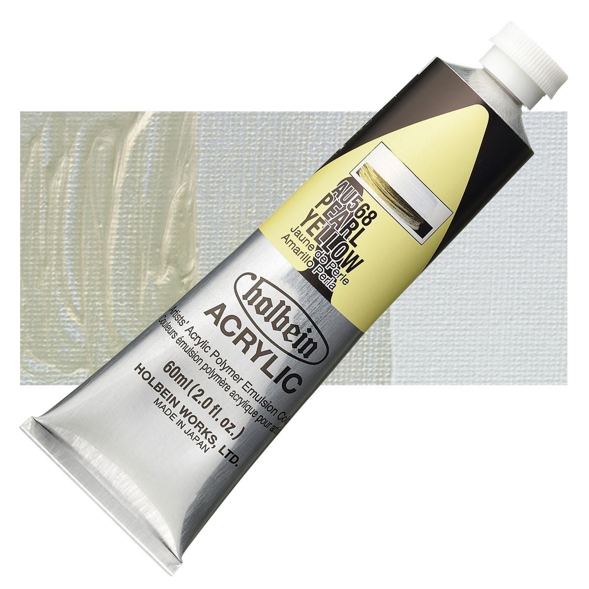 Holbein Heavy Body Artist Acrylic Paint - Pearl Yellow, 60 ml tube and swatch