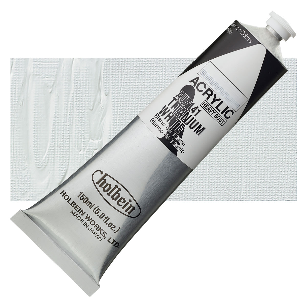 Holbein Heavy Body Artist Acrylic Paint - Titanium White, 150 ml tube and swatch