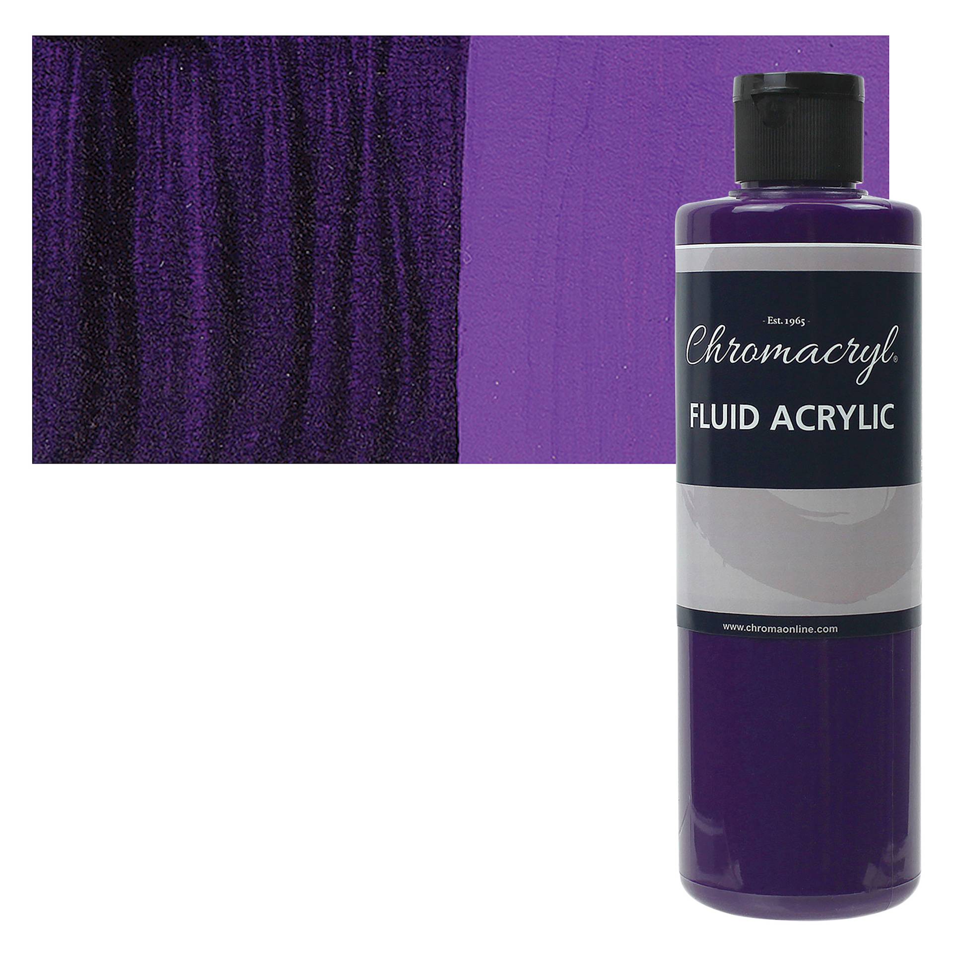 Chromacryl Fluid Acrylic - Violet, 250 ml bottle and swatch