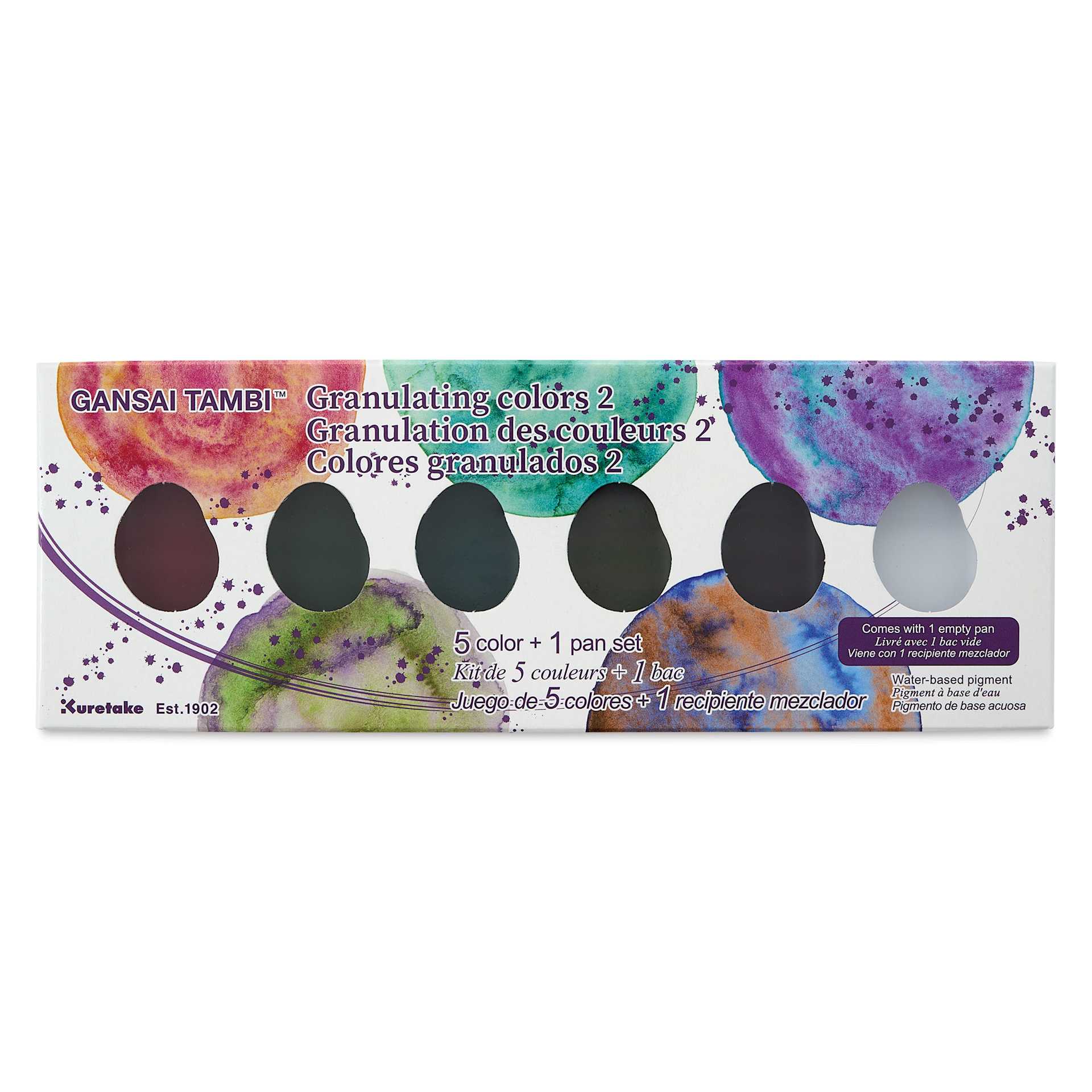 Front of package for Kuretake Gansai Tambi Watercolor Pans - Set of 5, Cosmic Granulating Colors