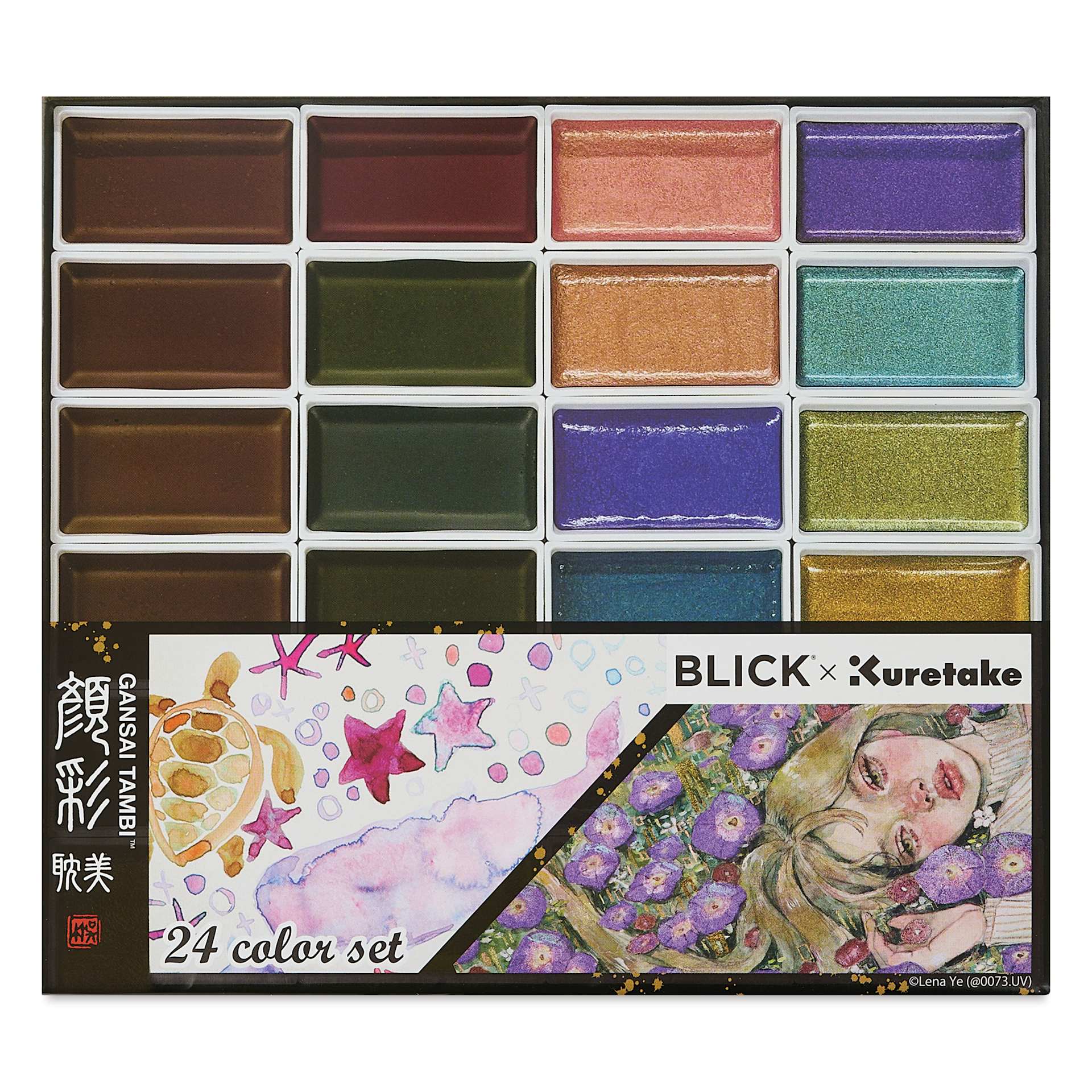 Kuretake Gansai Tambi Watercolor Paint Pans - BLICK Exclusive, Set of 24, Exclusive Metallic Assorted Colors in package