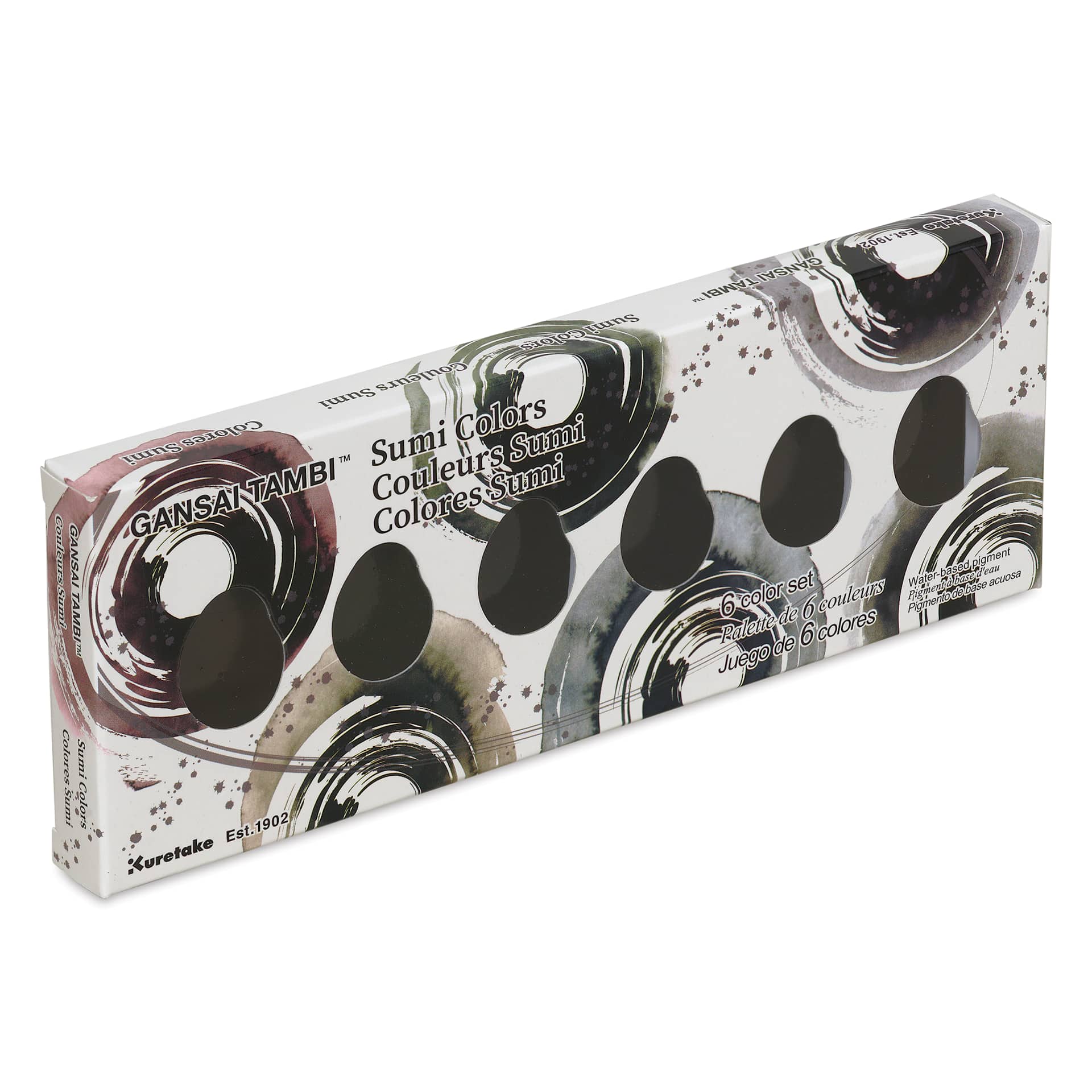 Gansai Tambi Watercolor Pans - Sumi Colors, Set of 6, in package
