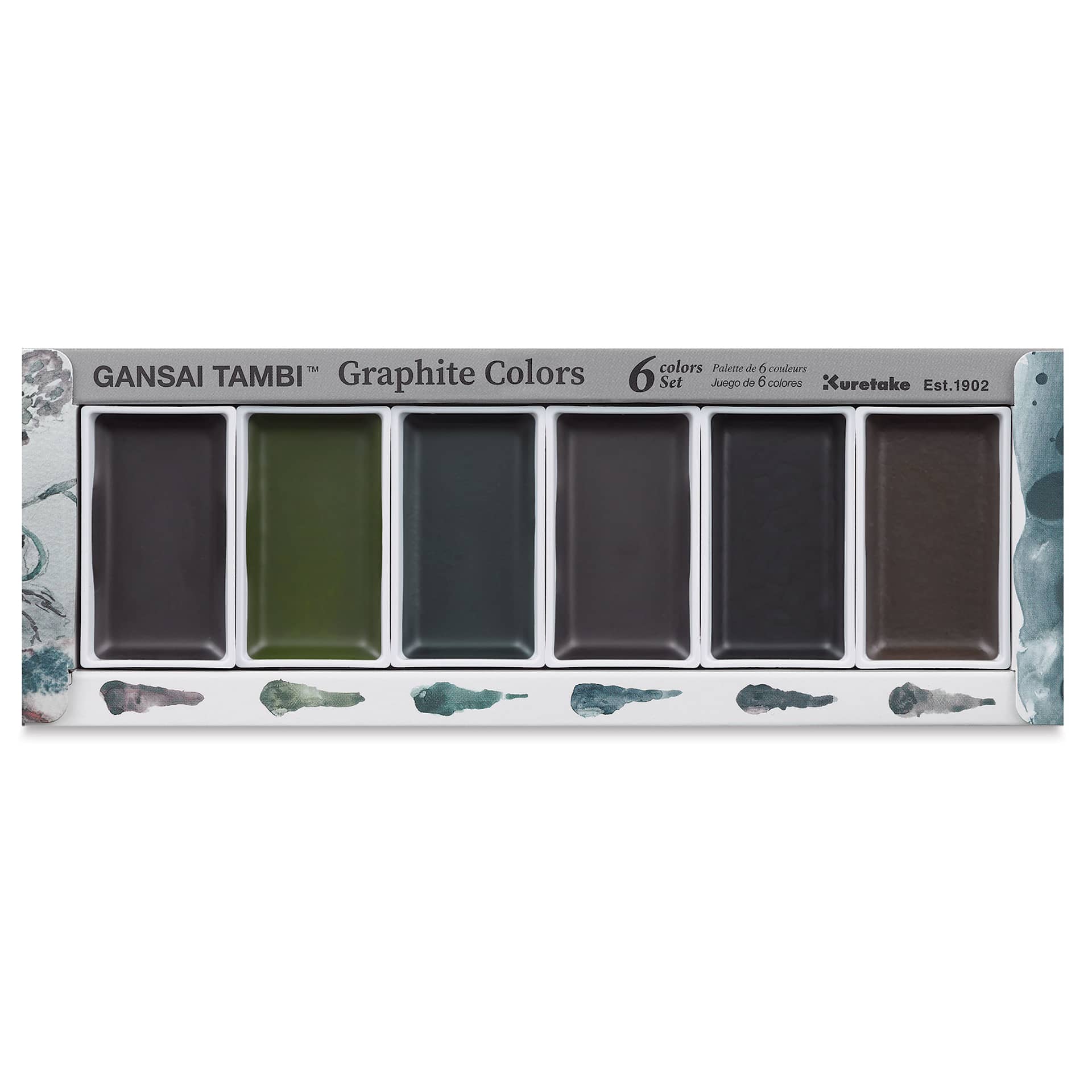 Kuretake Gansai Tambi Watercolor Paint Pans - Graphite Colors, Set of 6