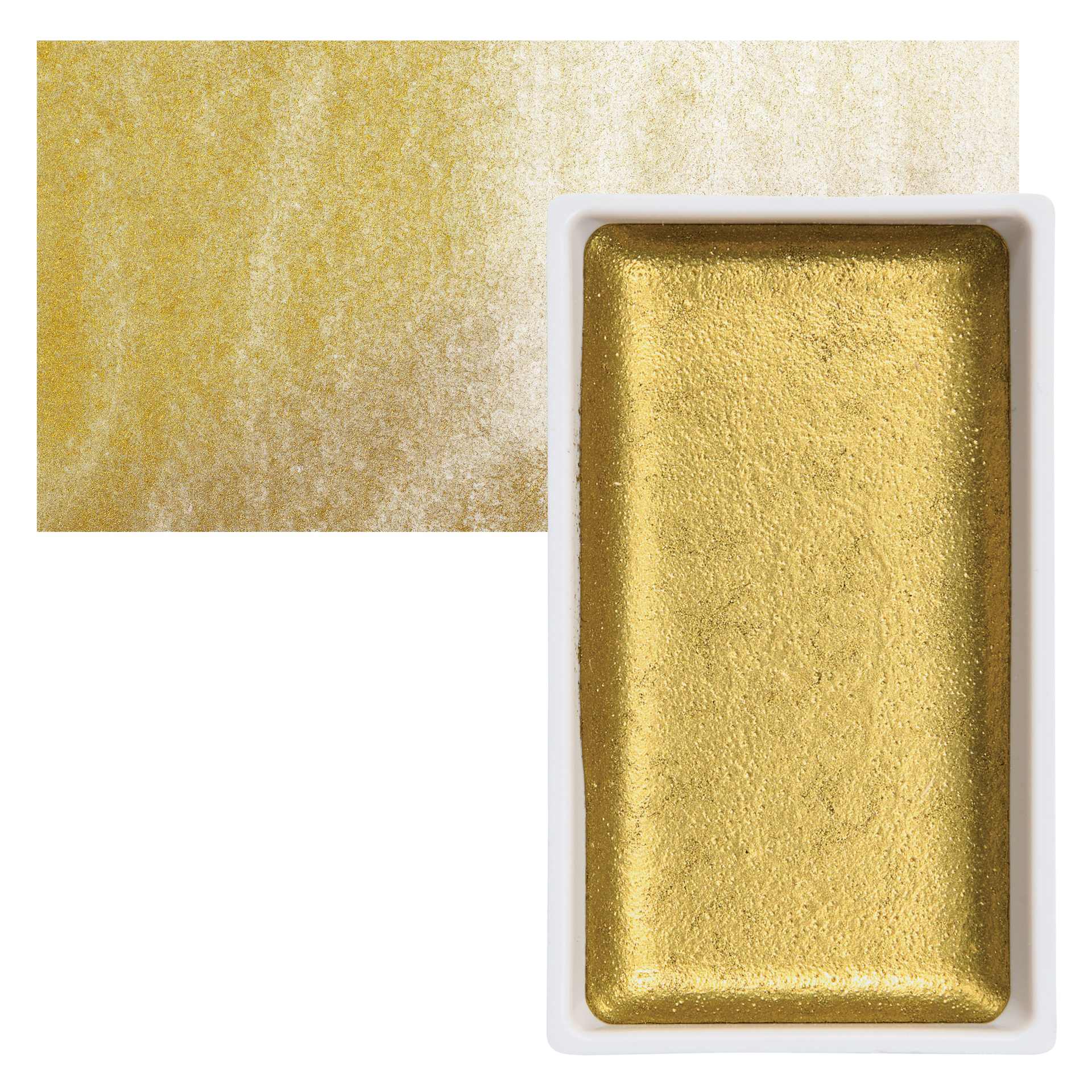 Kuretake Gansai Tambi Watercolor Pan - Bluish Gold pan and swatch