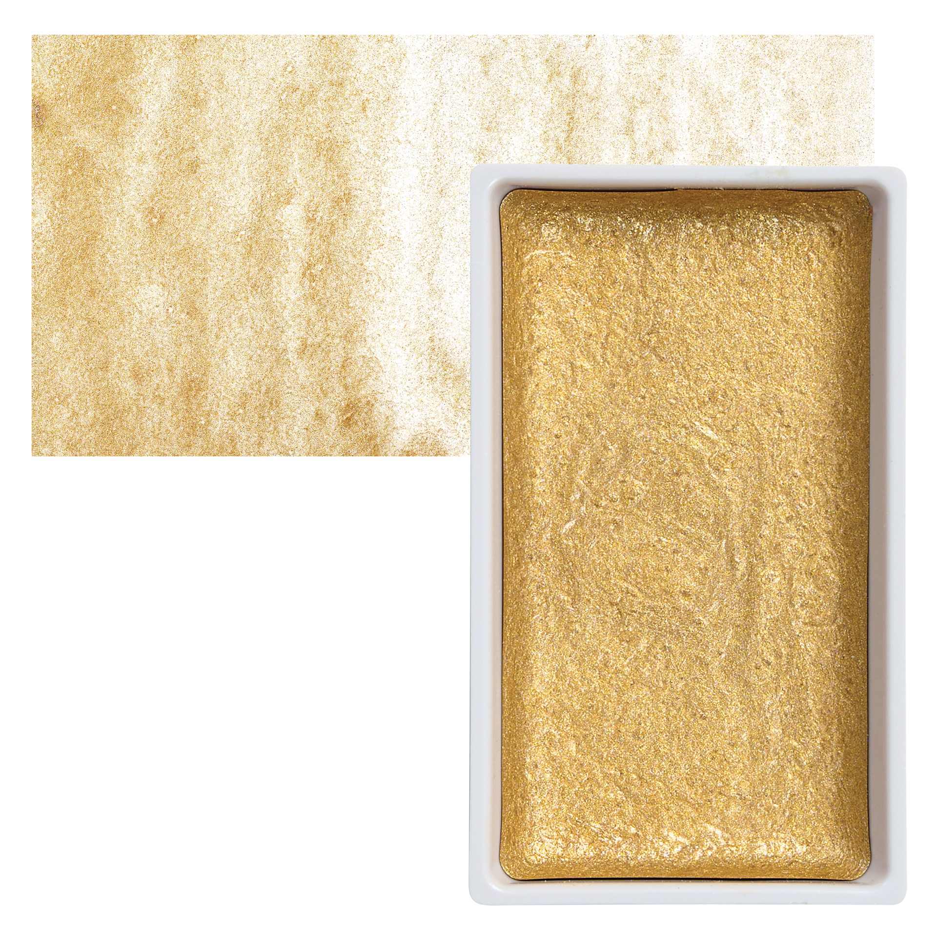 Kuretake Gansai Tambi Watercolor Pan - Champagne Gold pan and swatch