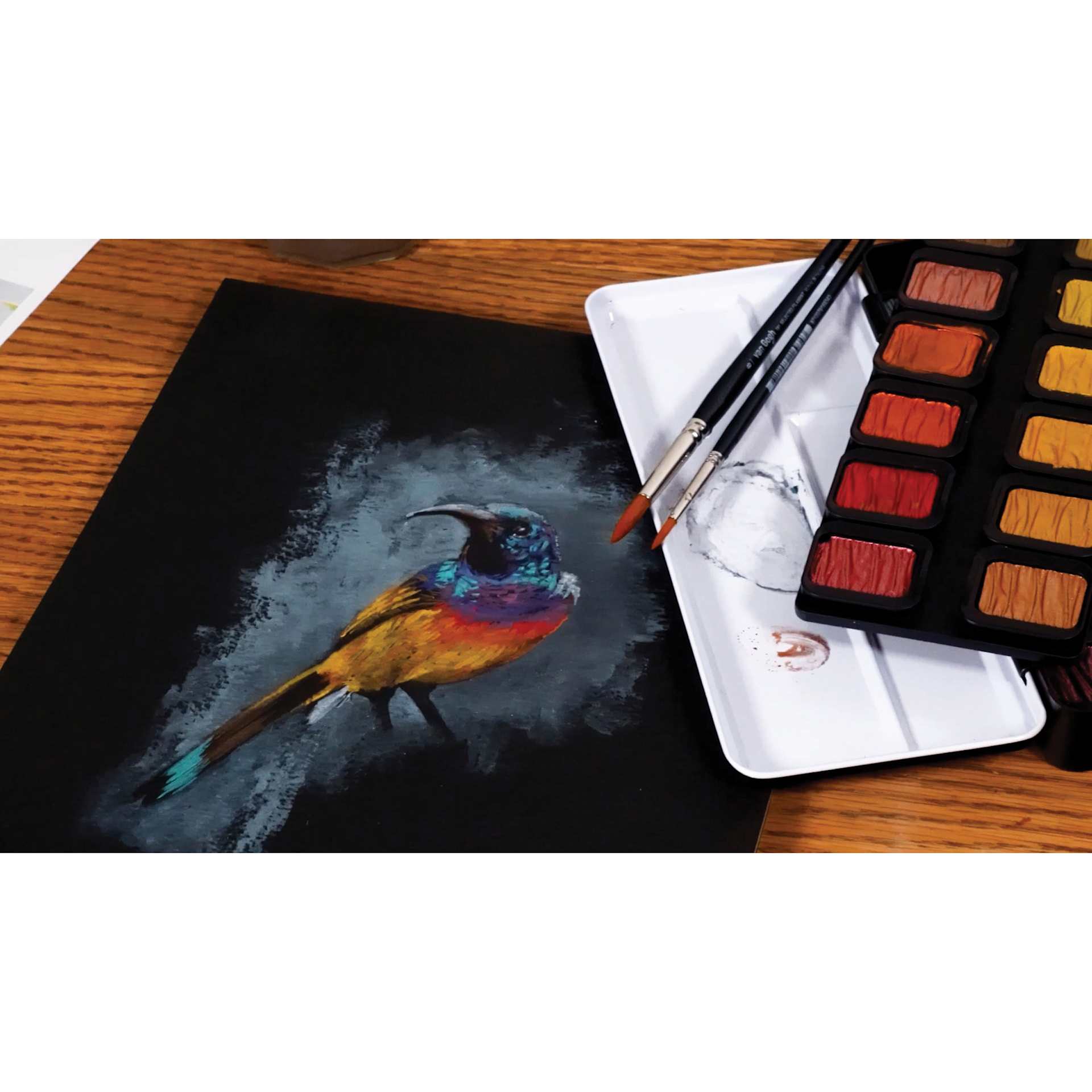 Finetec Artist Mica Watercolor Pans, bird painting