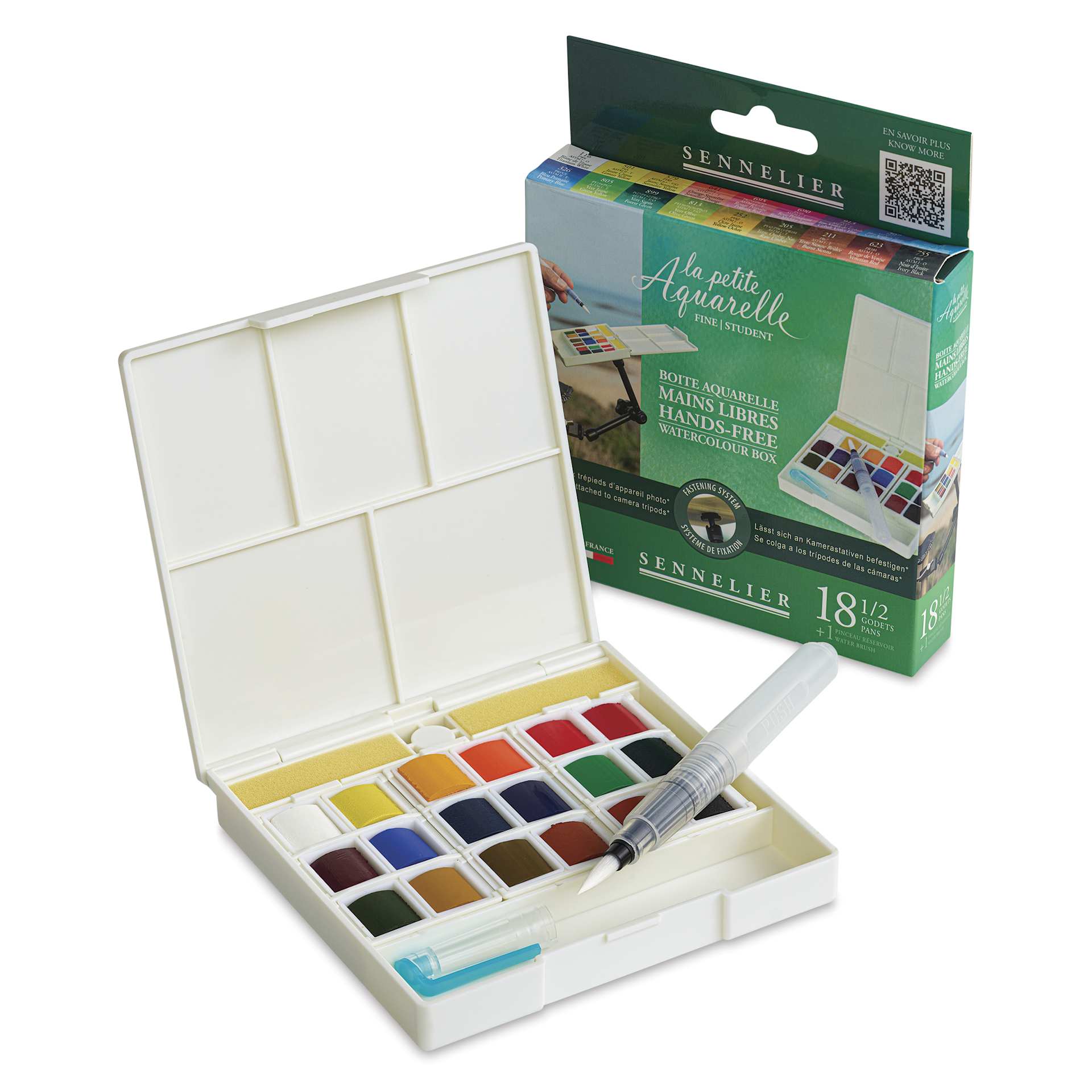 Sennelier La Petite Aquarelle Watercolor Half Pan Hands-Free Set - Set of 18, Assorted Colors