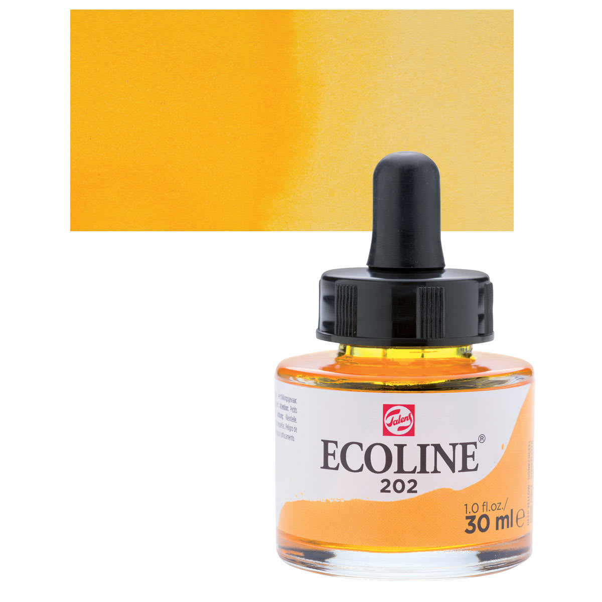 Ecoline Liquid Watercolor with Dropper - Deep Yellow, 30 ml jar and swatch