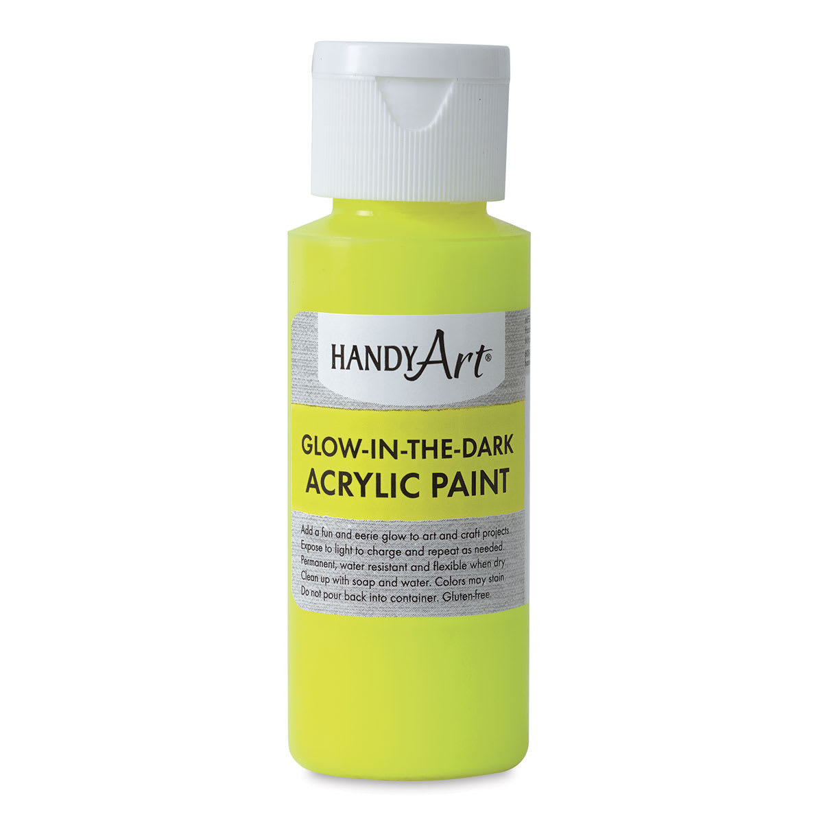 Handy Art Glow in the Dark Paint - front of Yellow 2oz bottle