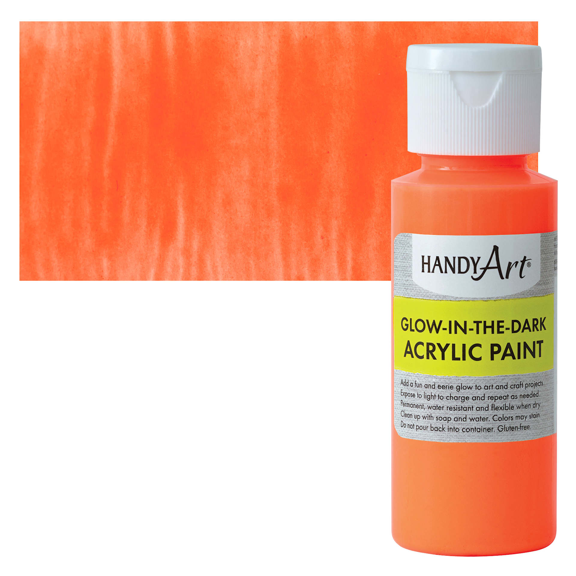 Handy Art Glow-in-the-Dark Paint - Orange - Bottle and Swatch