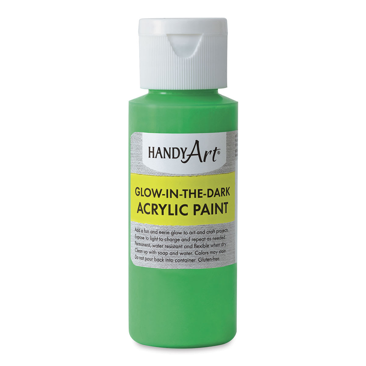 Handy Art Glow in the Dark Paint - front of Green 2oz bottle