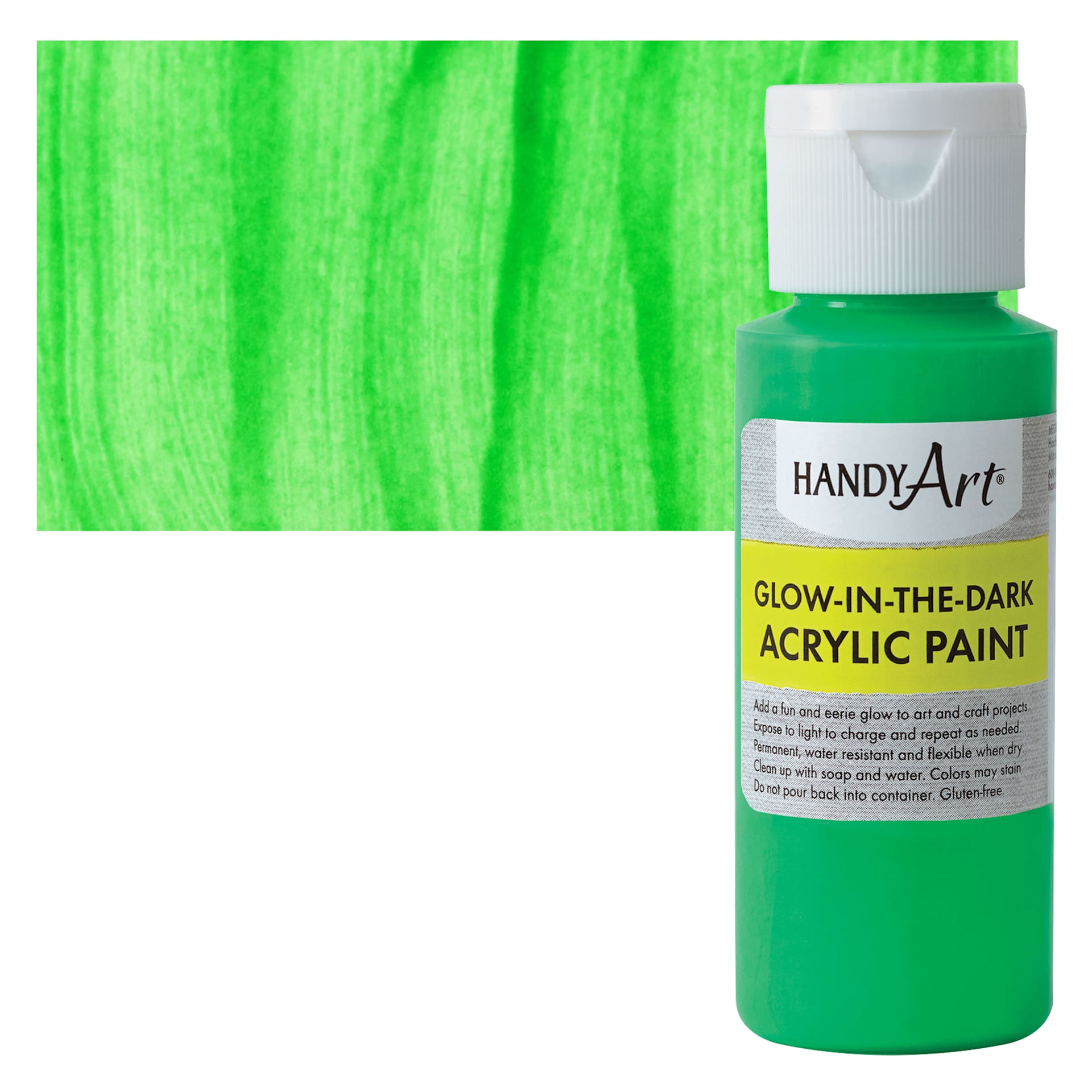 Handy Art Glow-in-the-Dark Paint - Green - Bottle and Swatch