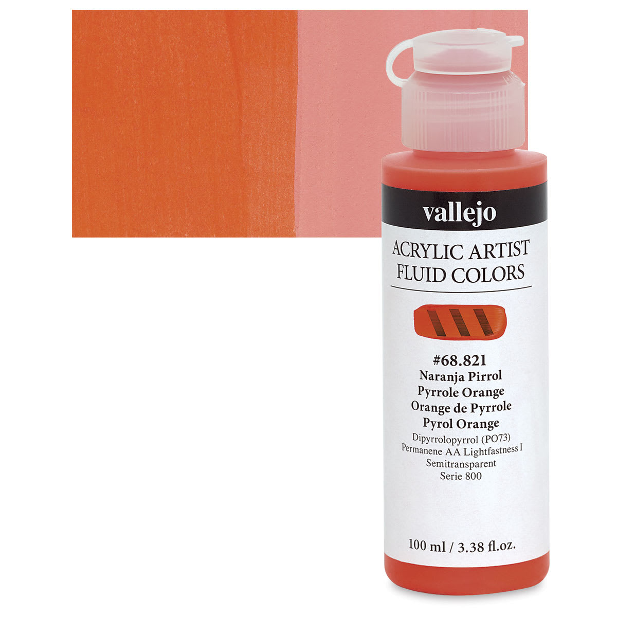 Vallejo Fluid Acrylic - Pyrrole Orange, 100 ml and swatch