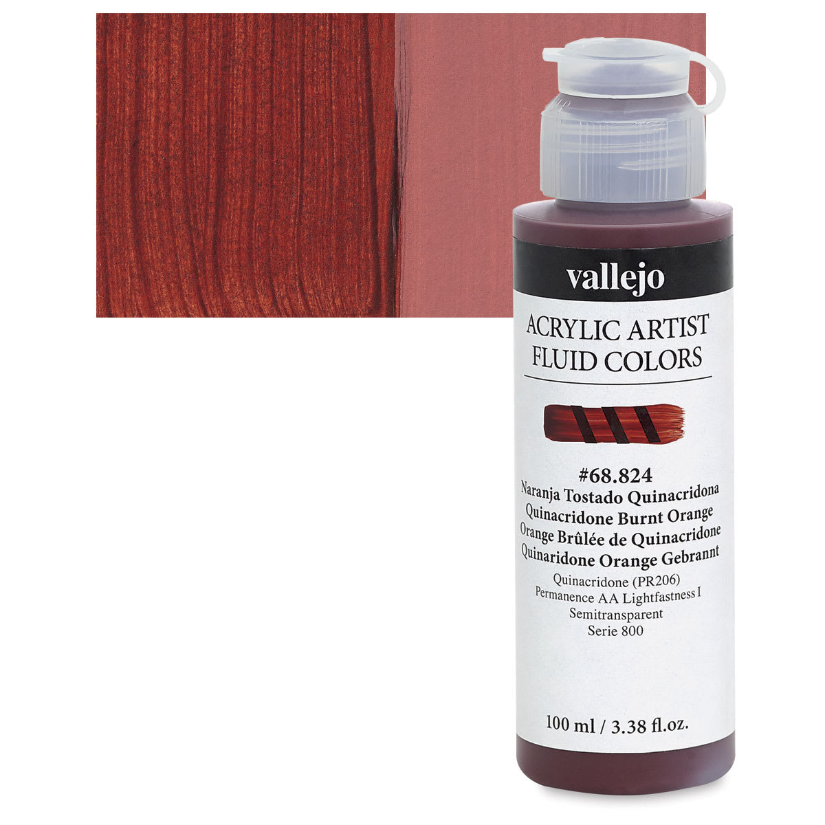 Vallejo Fluid Acrylic - Quinacridone Burnt Orange, 100 ml and swatch