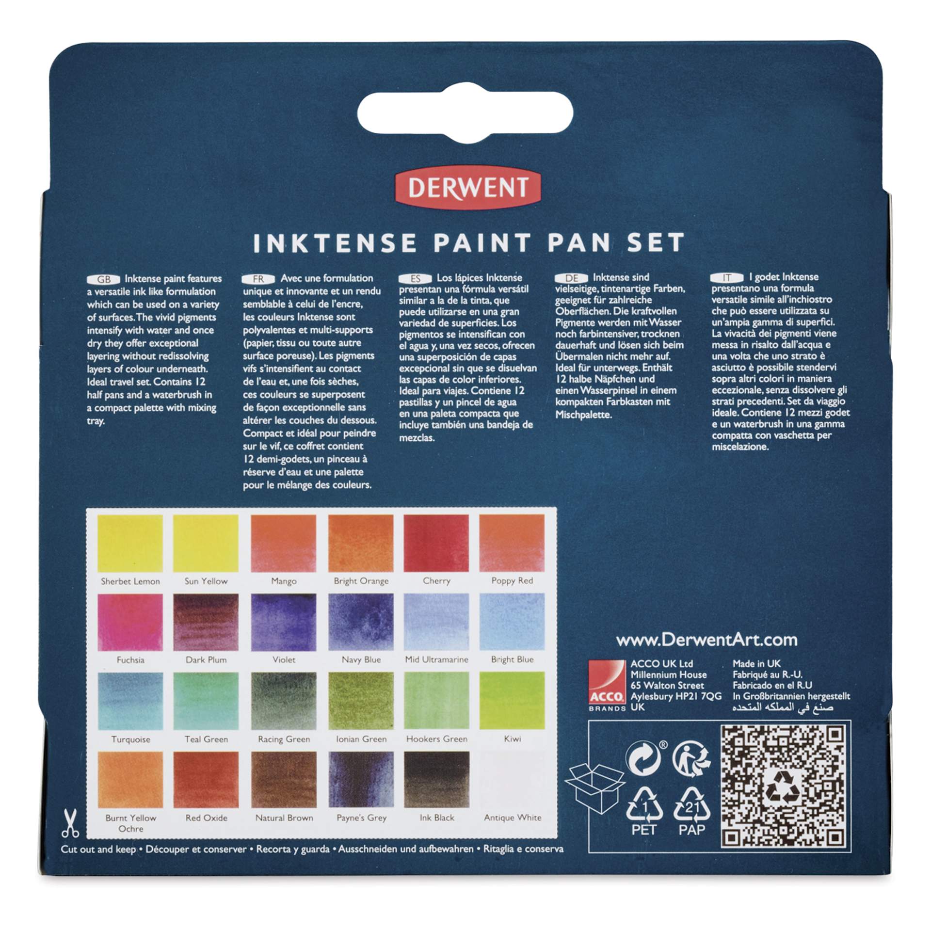 Derwent Inktense Paint Pans - Set of 24 back of package