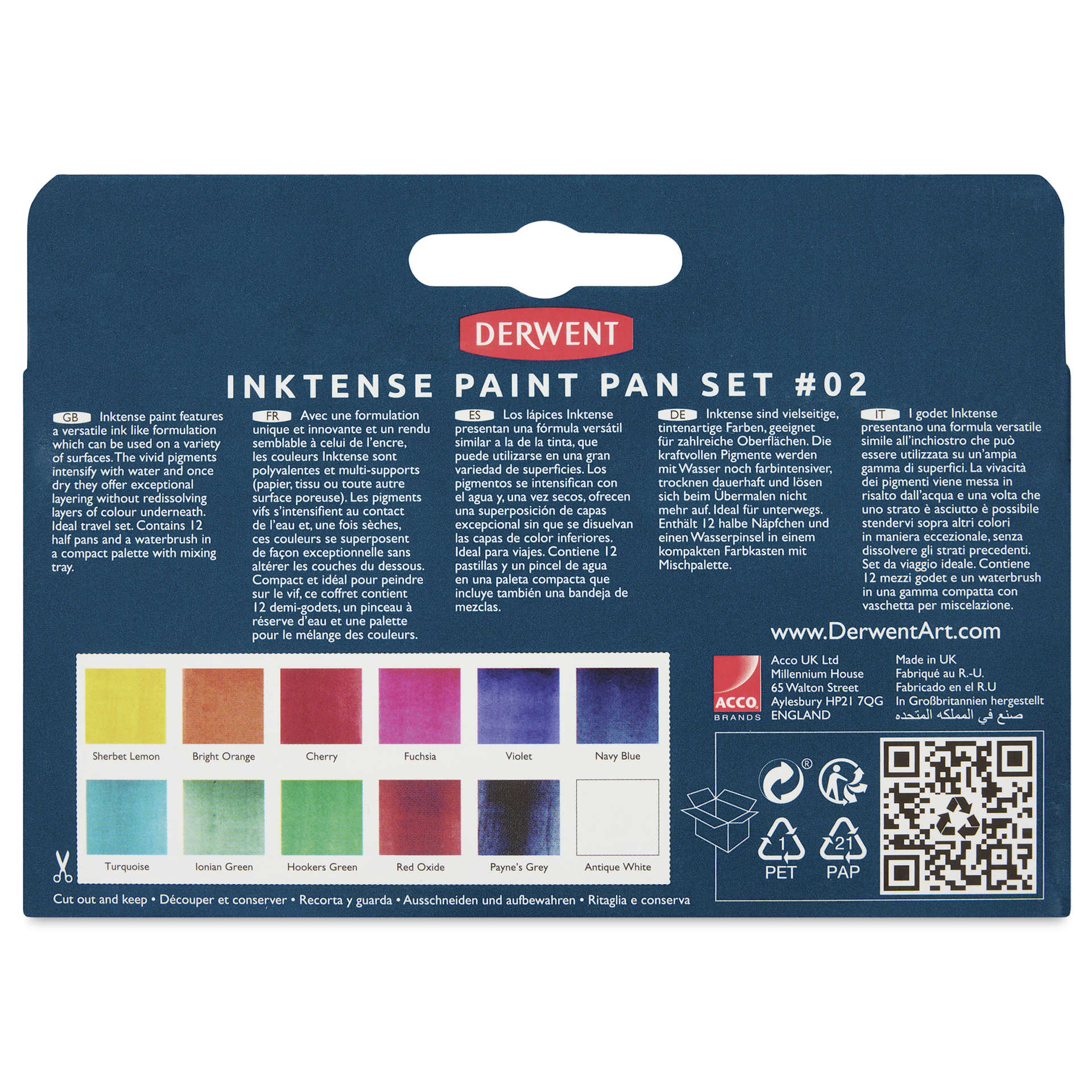 Derwent Inktense Paint Pan - Palette 02, Set of 12 back of package