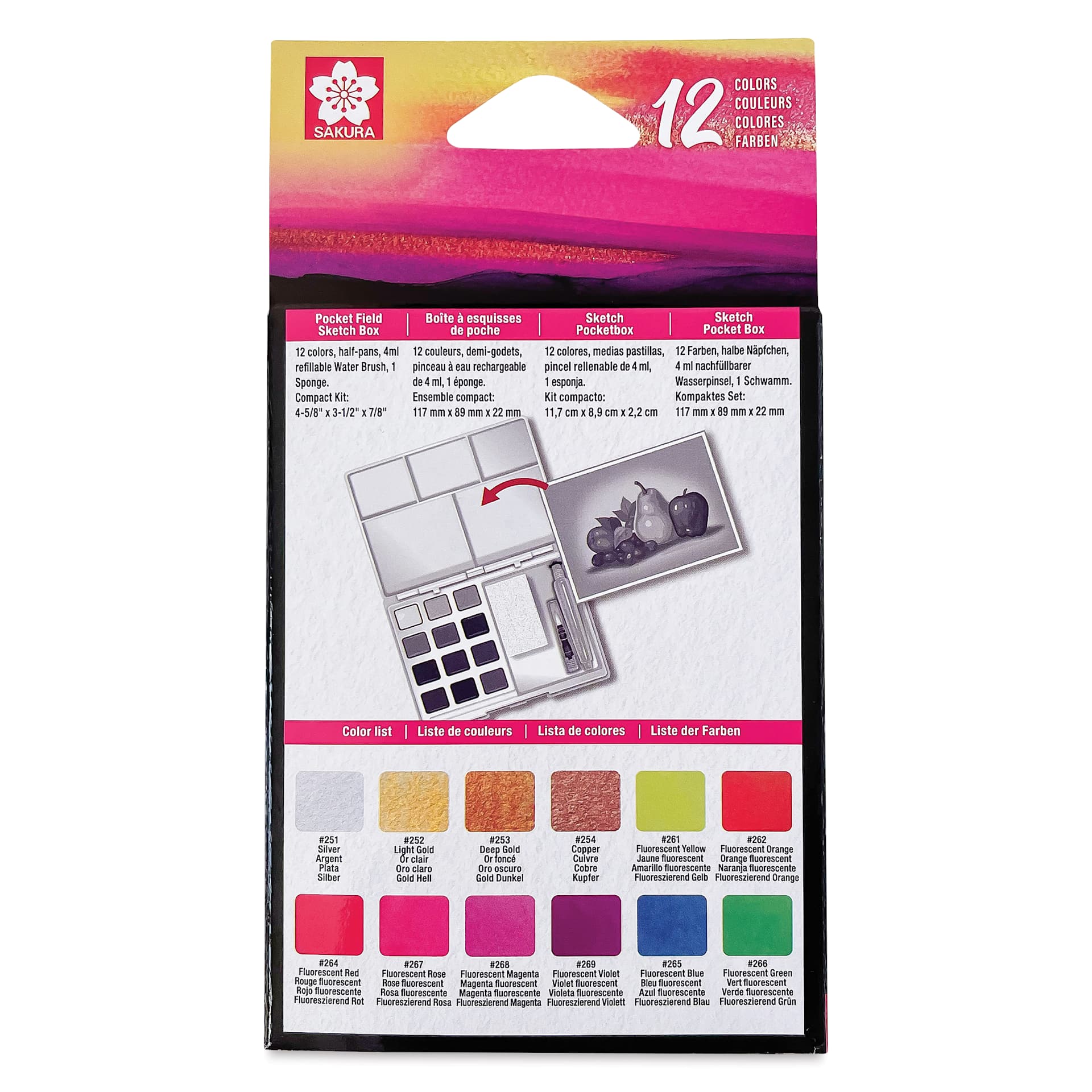 Koi Creative Art Colors Sketch Watercolor Set - Set of 12 w/Brush box back