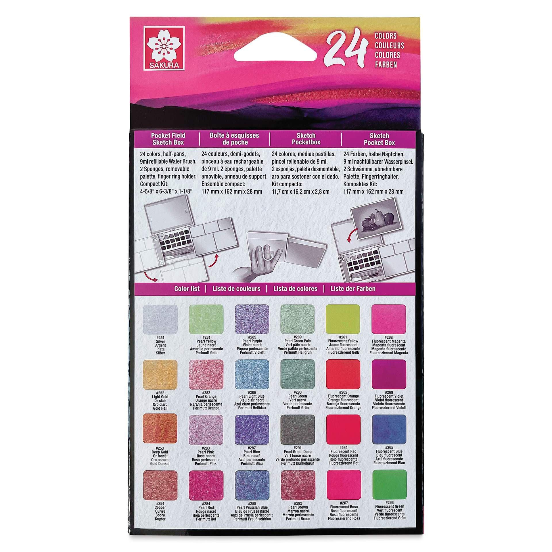 Koi Creative Art Colors Sketch Watercolor Set - Set of 24 w/Brush box back