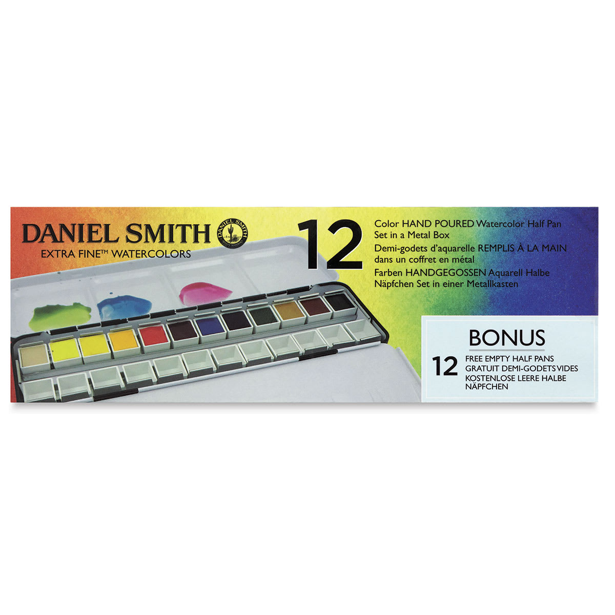 Daniel Smith Watercolor Half Pan Sets - Metal Box, Set of 12 Colors, front of package