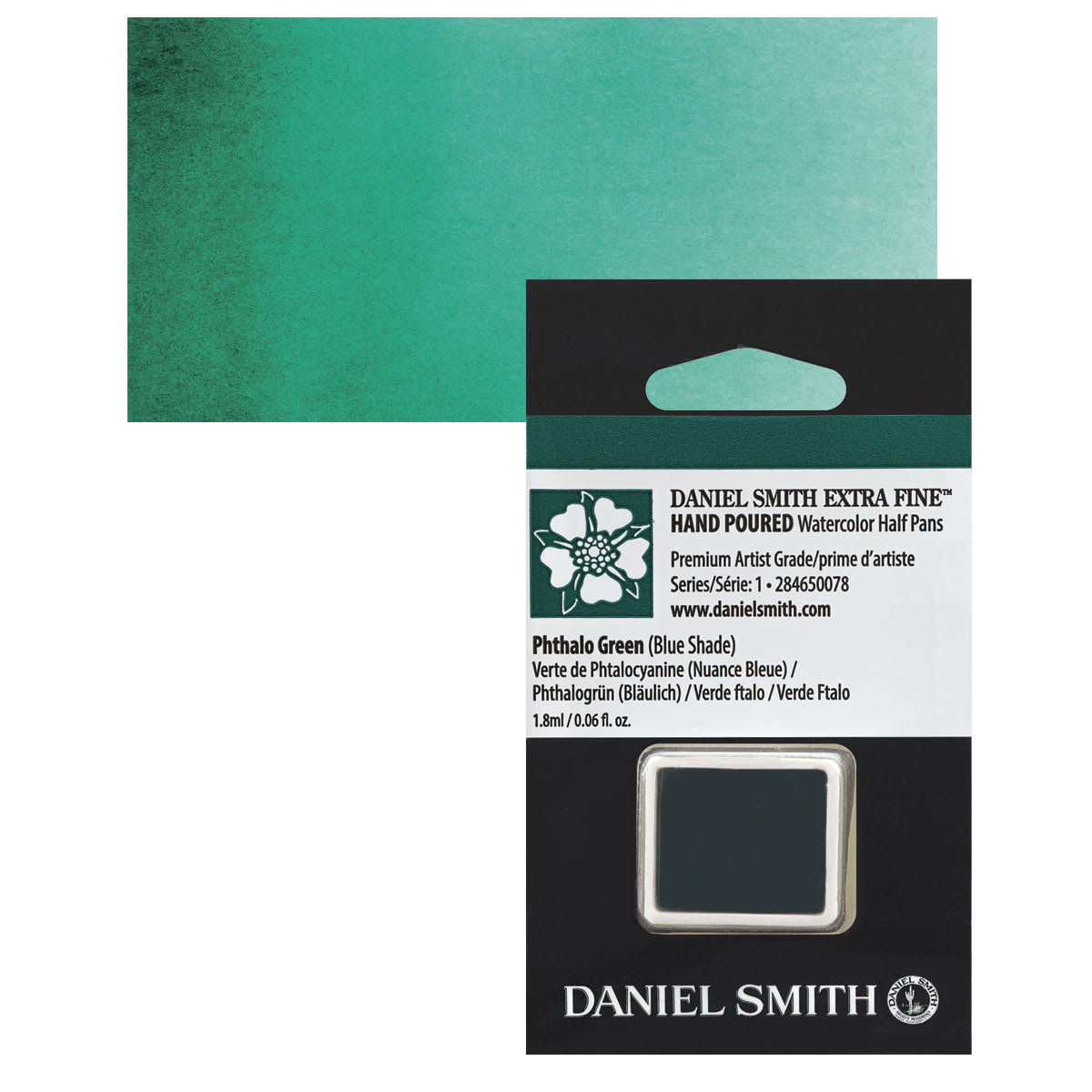 Daniel Smith Extra Fine Watercolor Half Pan - Phthalo Green Blue Shade  and swatch