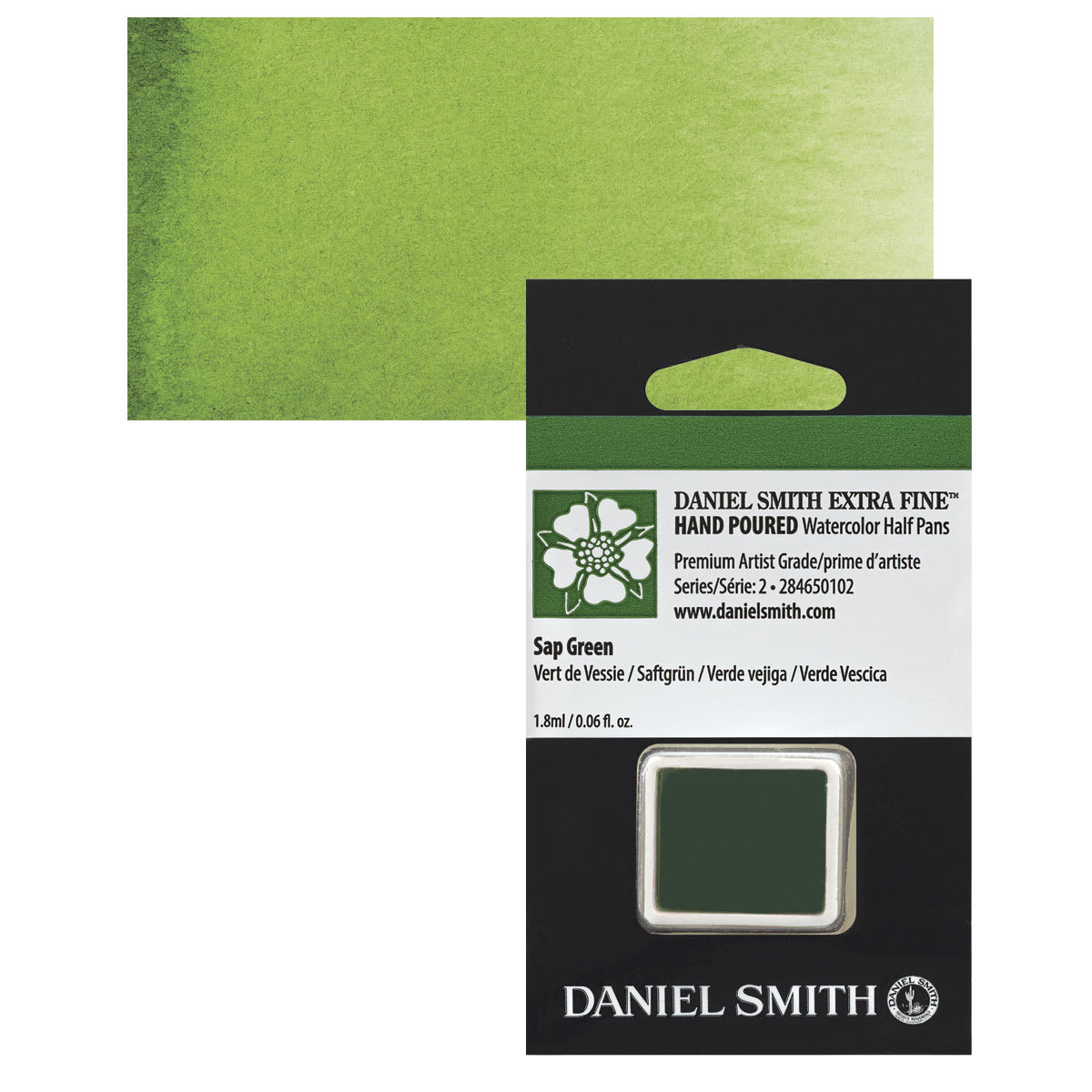 Daniel Smith Extra Fine Watercolor Half Pan - Sap Green and swatch