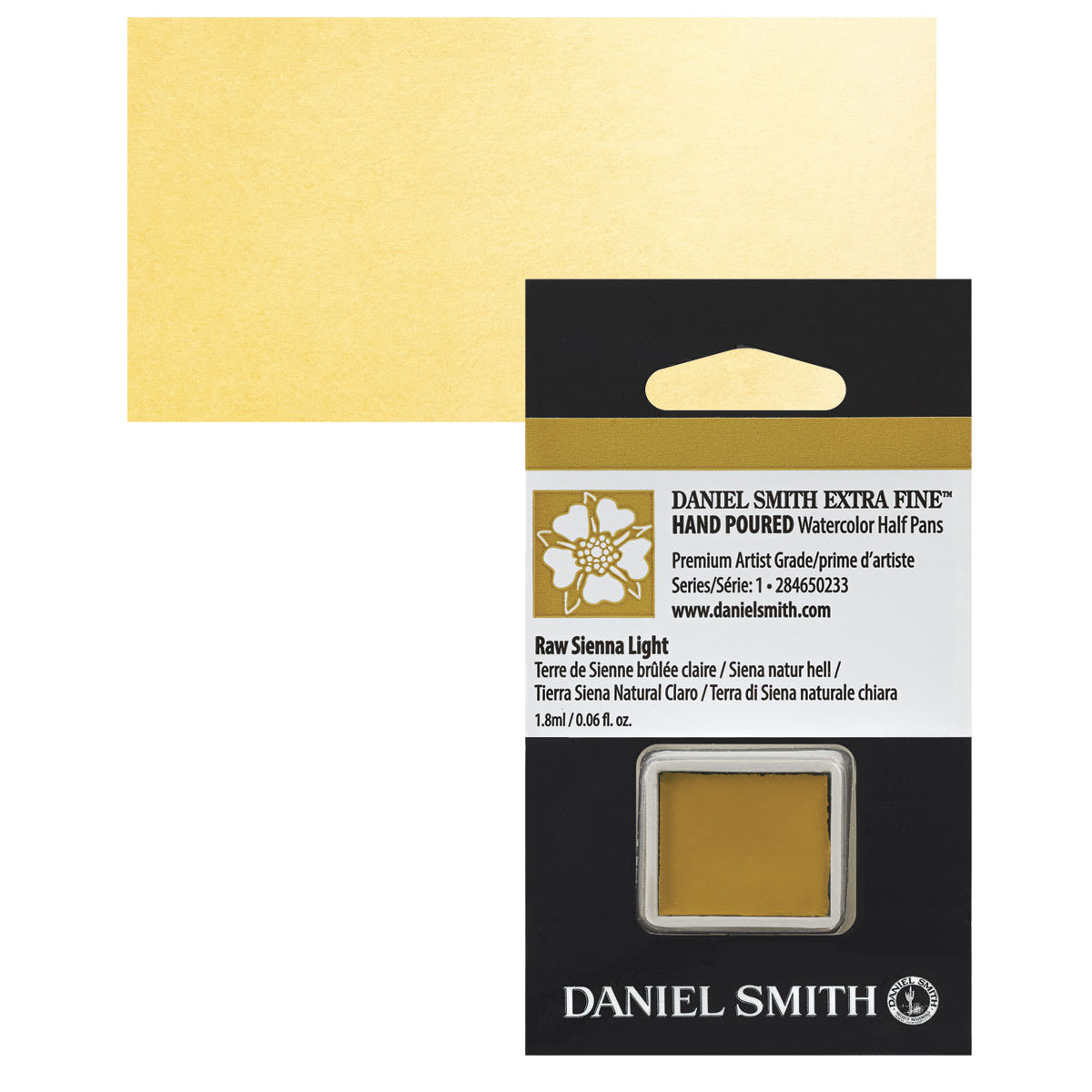 Daniel Smith Extra Fine Watercolor Half Pan - Raw Sienna Light and swatch