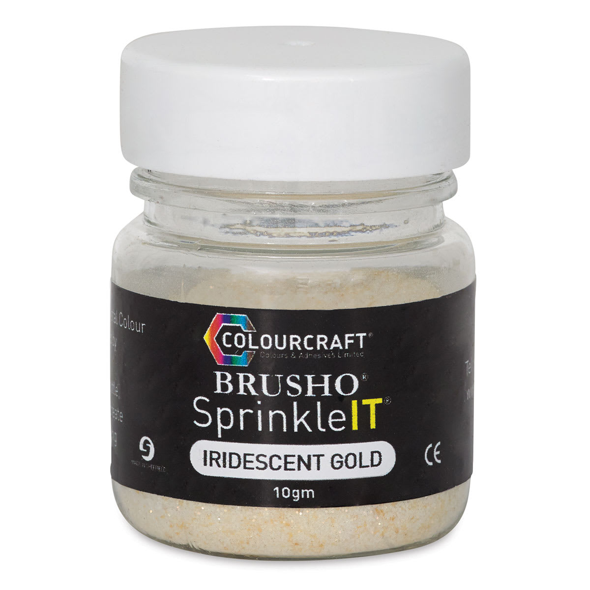 Brusho SprinkleIt - Front of Jar of Iridescent Gold