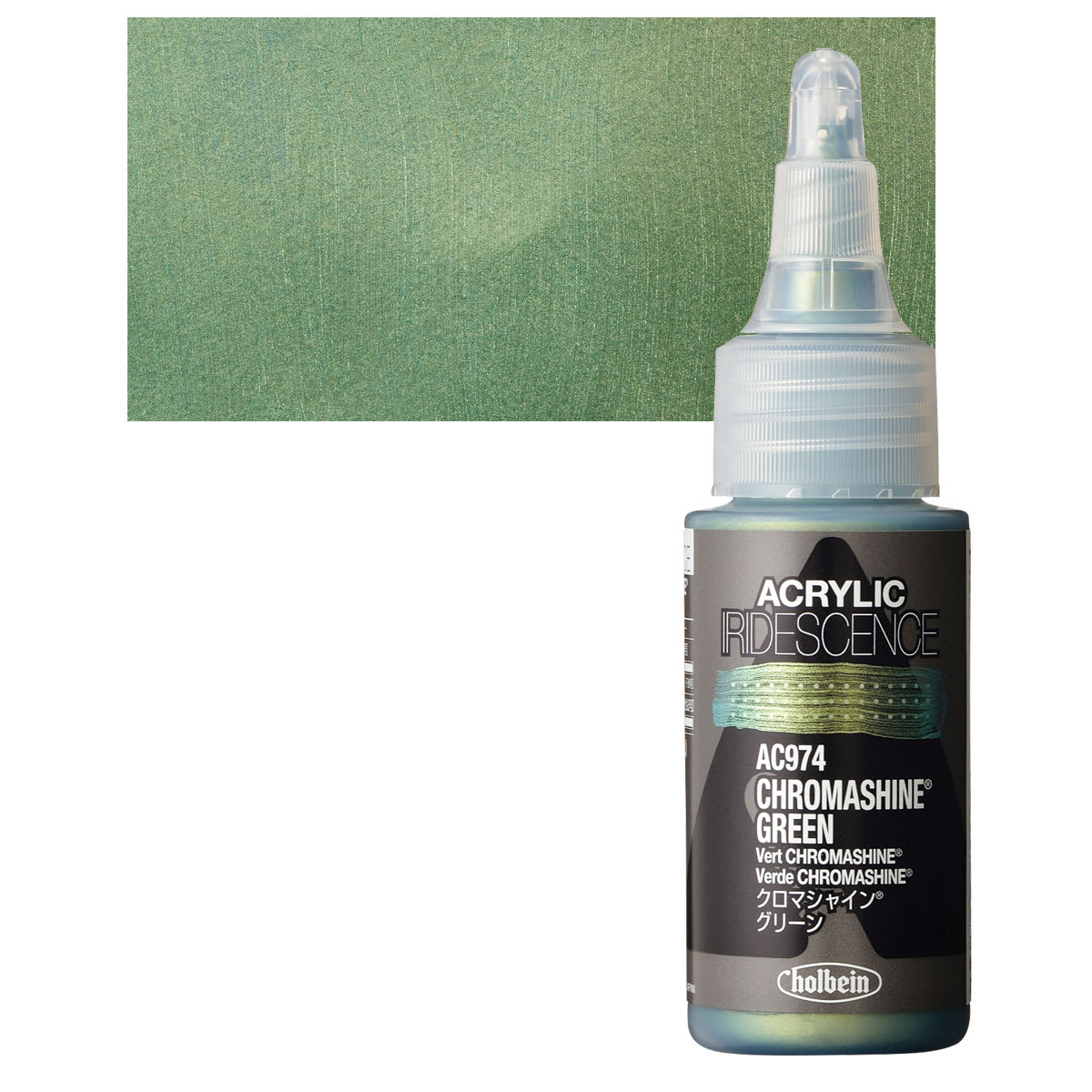 Holbein Iridescence Acrylic - Chromashine Green, 30 ml and swatch