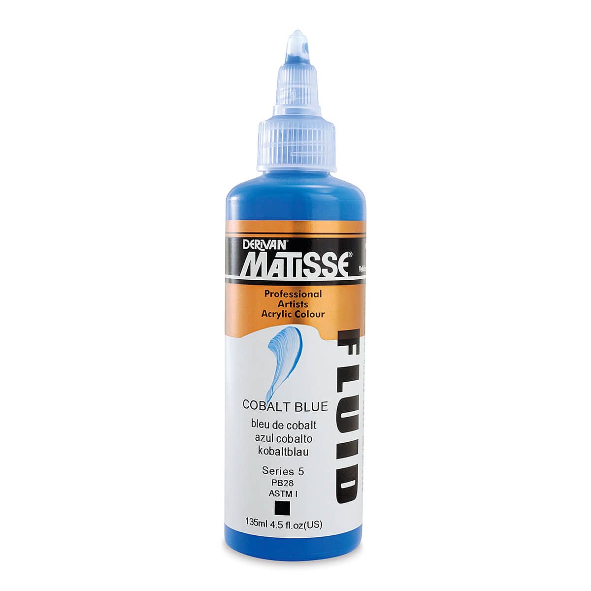 Matisse Fluid Acrylics - Front of 135 ml bottle of Cobalt Blue
