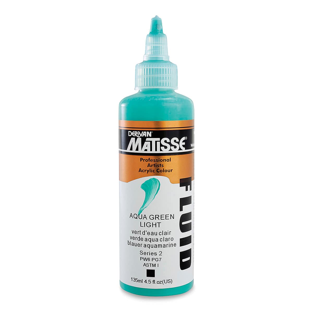 Matisse Fluid Acrylics - Front of 135 ml bottle of Aqua Green Light