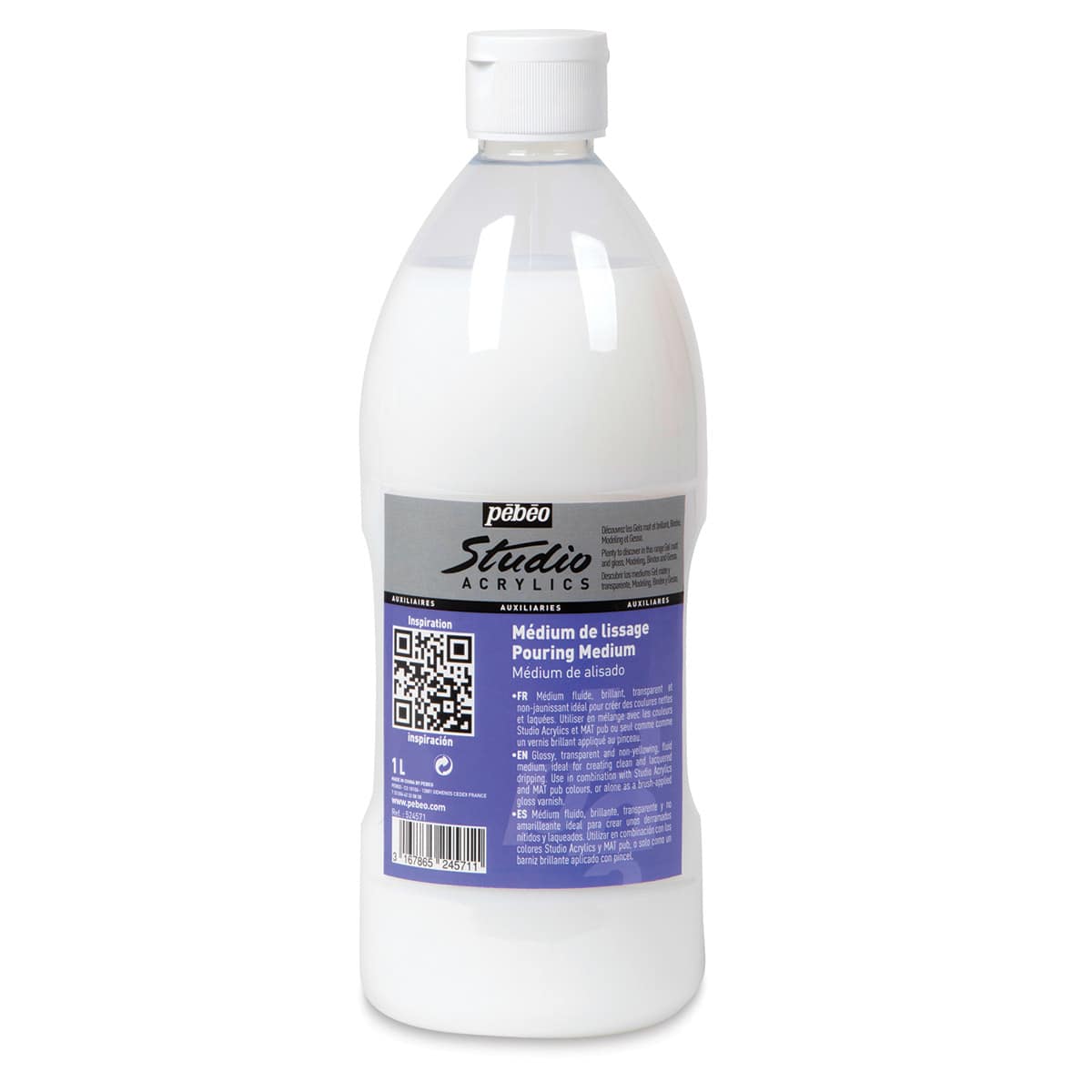 Pebeo Studio Acrylics Pouring Medium - Front of 1 liter bottle
