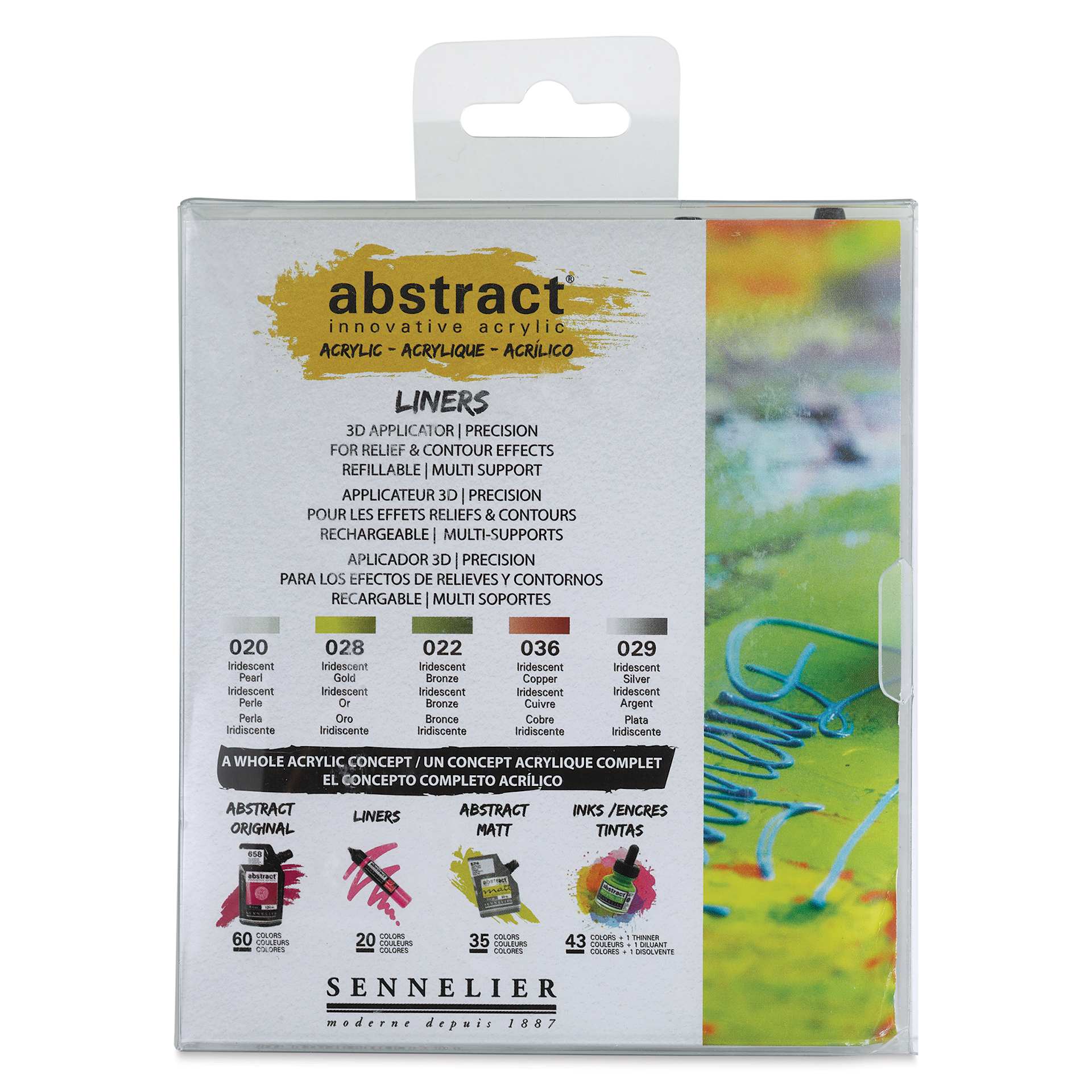 Sennelier Abstract 3D Liner - Metallics, Set of 5 (back of package)