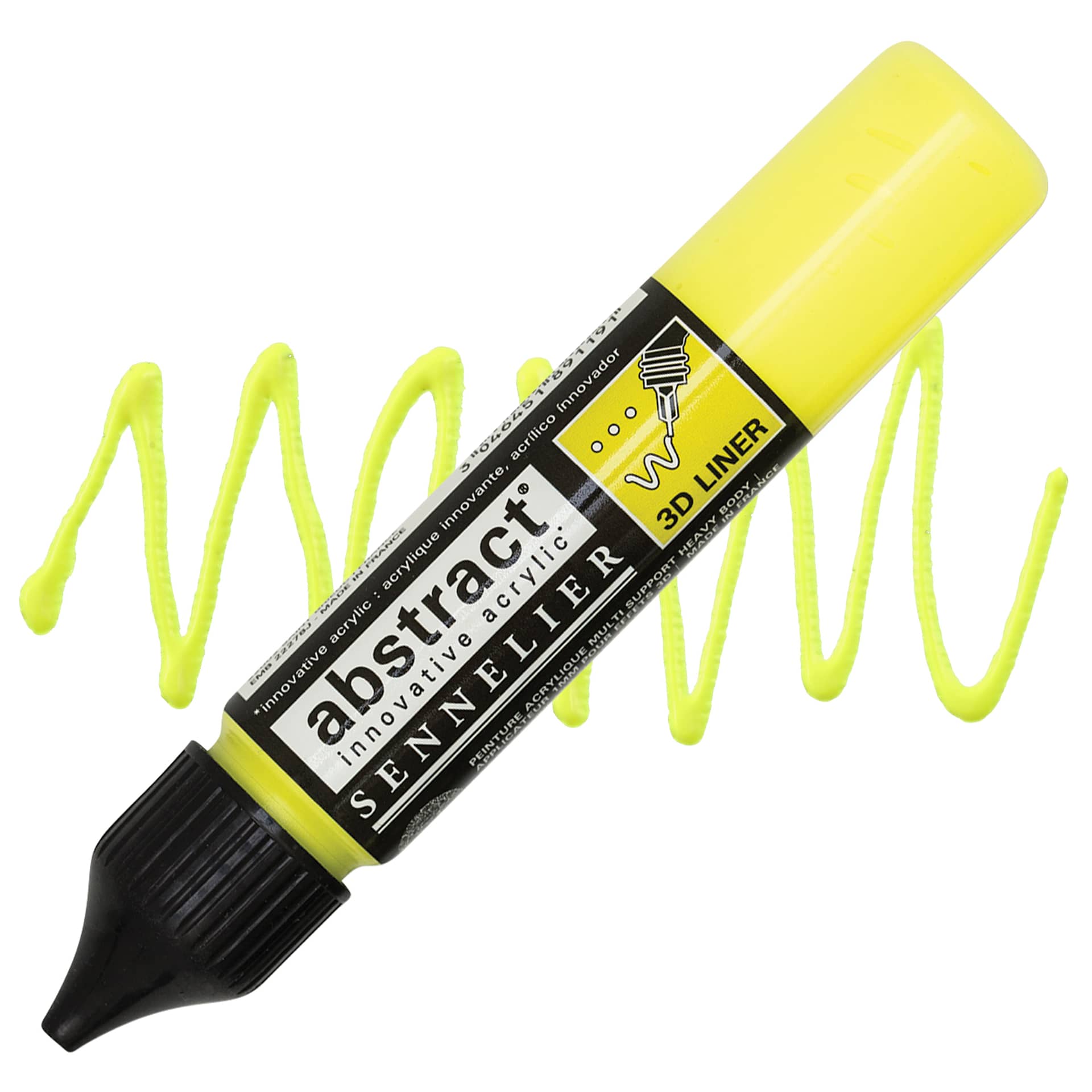 Sennelier Abstract 3D Liner - Fluorescent Yellow, 27 ml bottle and swatch