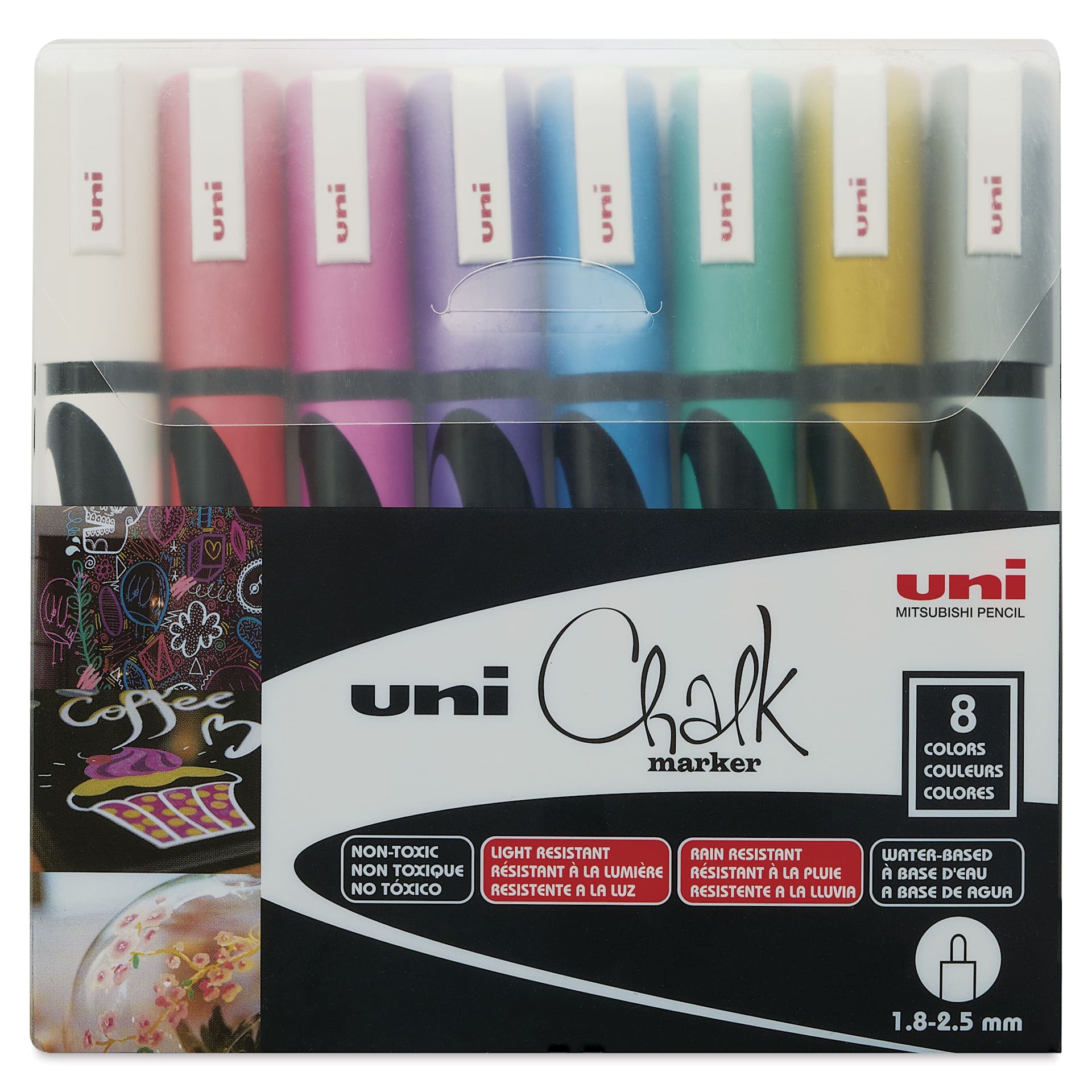 Uni Chalk Markers - Pkg of 8, Metallic, Medium front of packaging