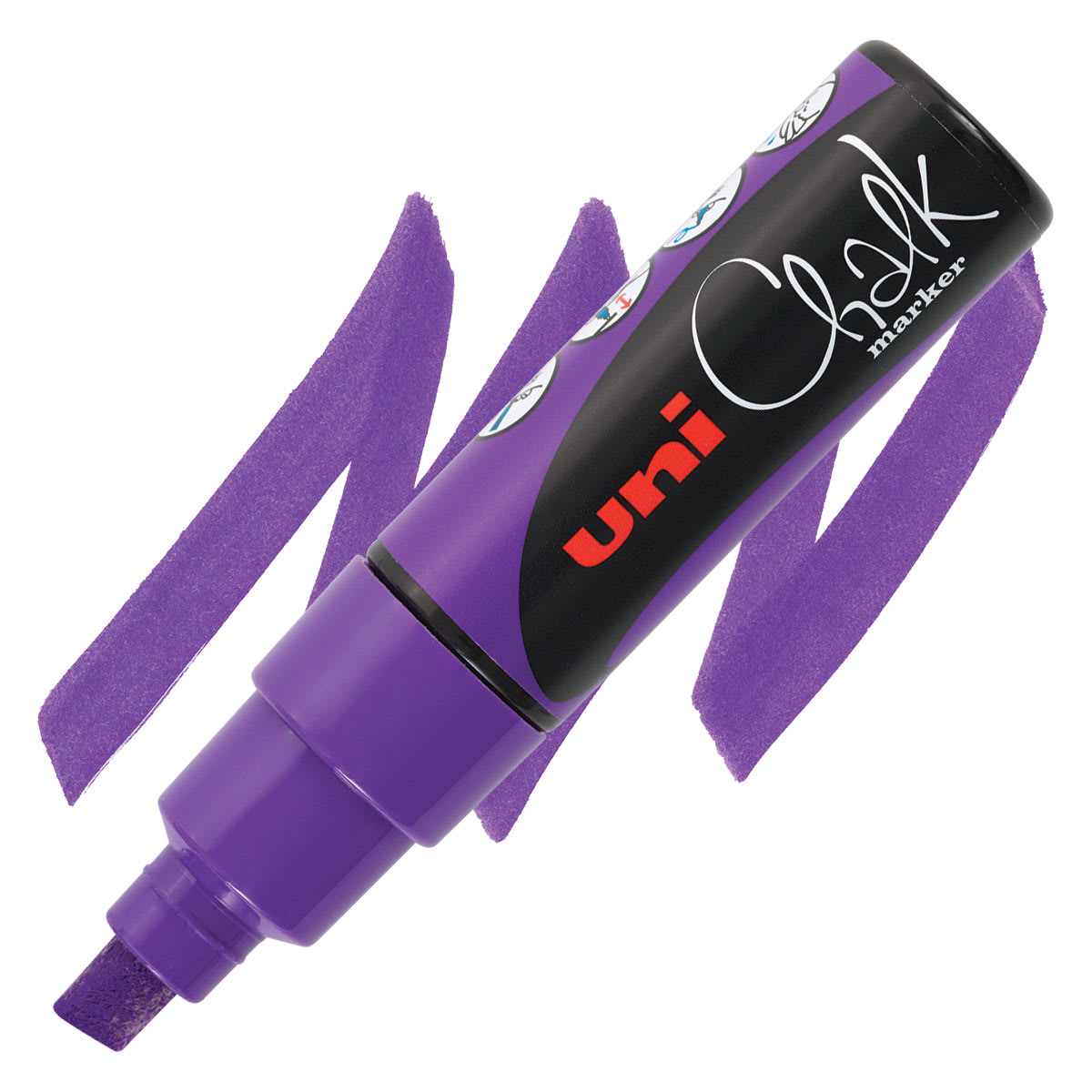 Uni Chalk Marker - Violet, 8 mm marker and swatch