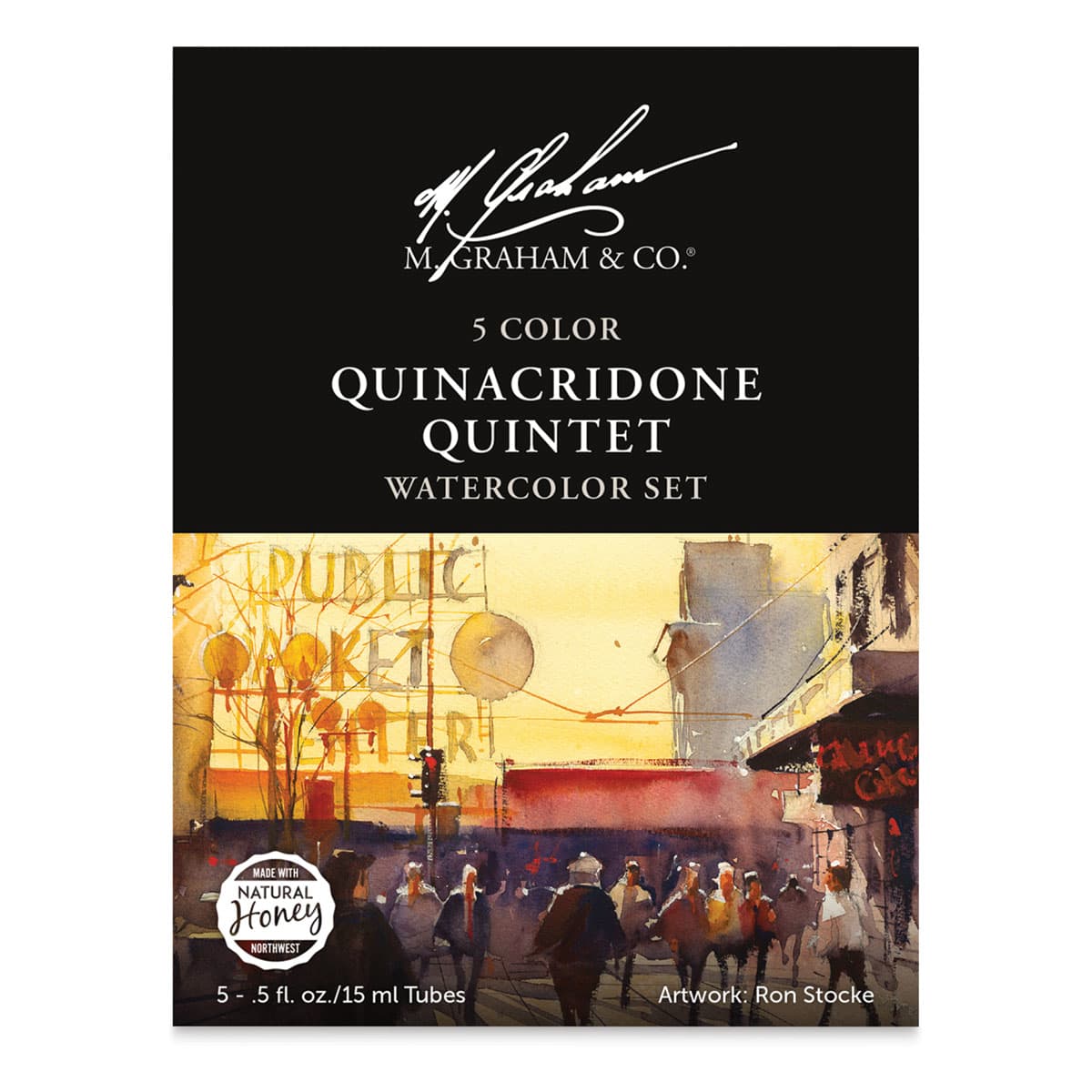 M. Graham Artists' Watercolor Set - Quinacridone, Set of 5 colors, 15 ml tubes (Front of packaging)