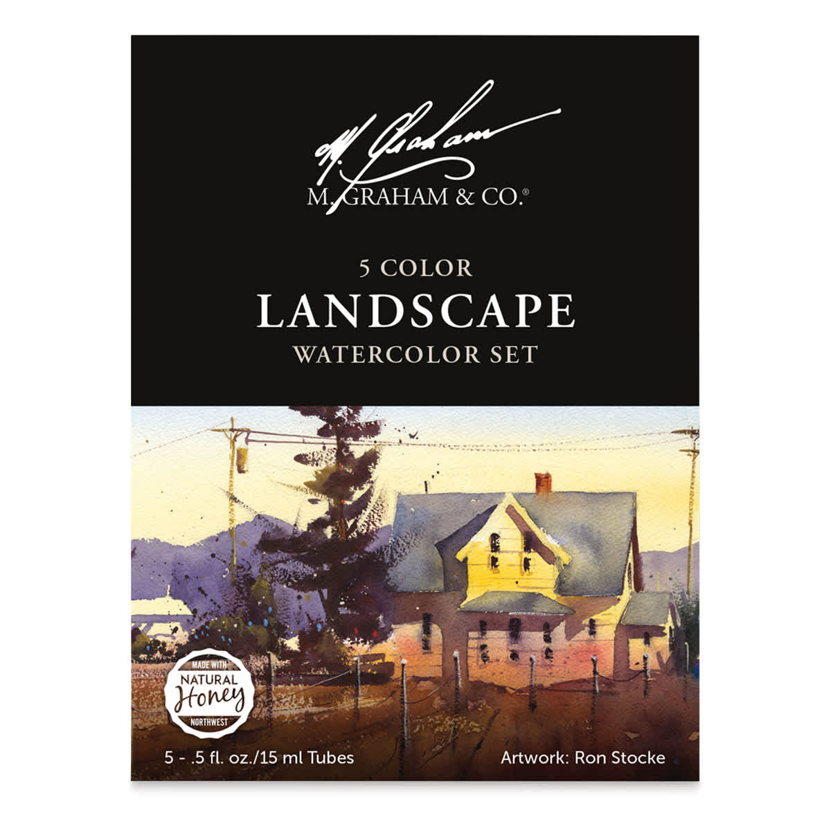 M. Graham Artists' Watercolor Set - Landscape Set of 5, 15 ml tubes (Front of packaging)