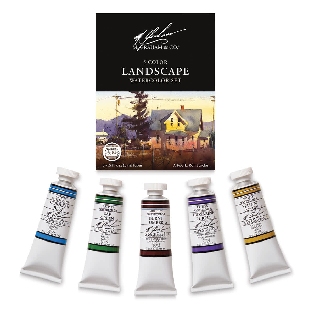 M. Graham Artists' Watercolor Set - Landscape Set of 5, 15 ml tubes (Tubes with packaging)