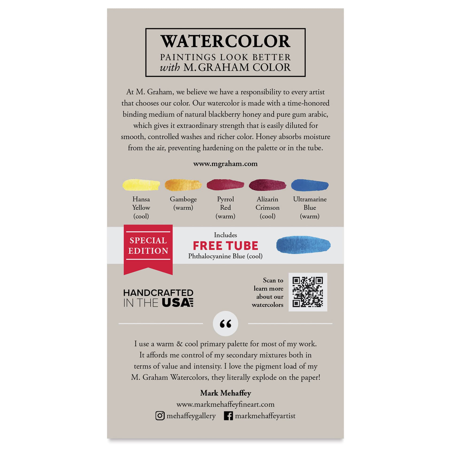 M. Graham Artists' Watercolor - Warm and Cool, Set of 6, 15 ml back of package