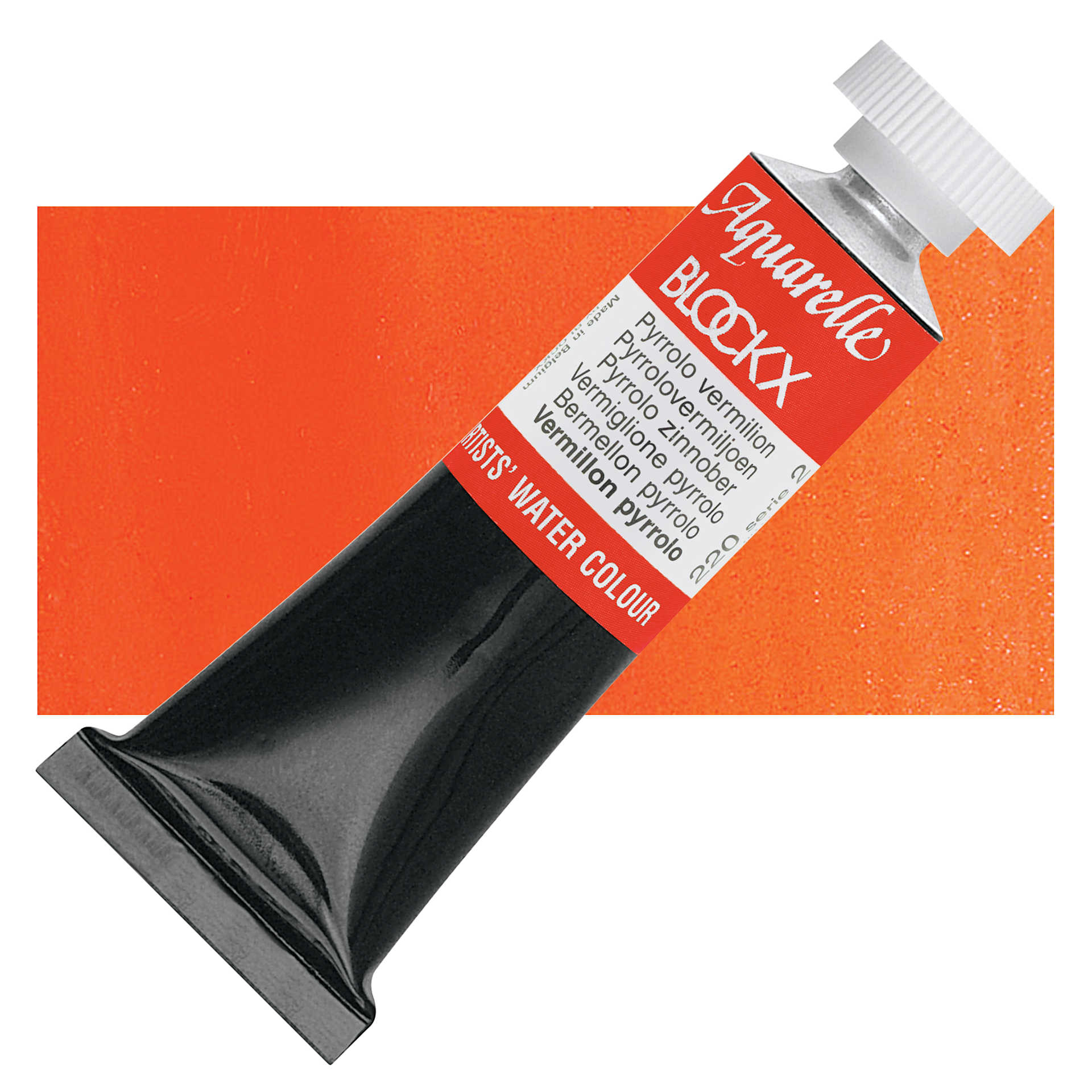 Blockx Artists' Watercolor - Pyrrolo Vermilion, 15 ml Tube and swatch