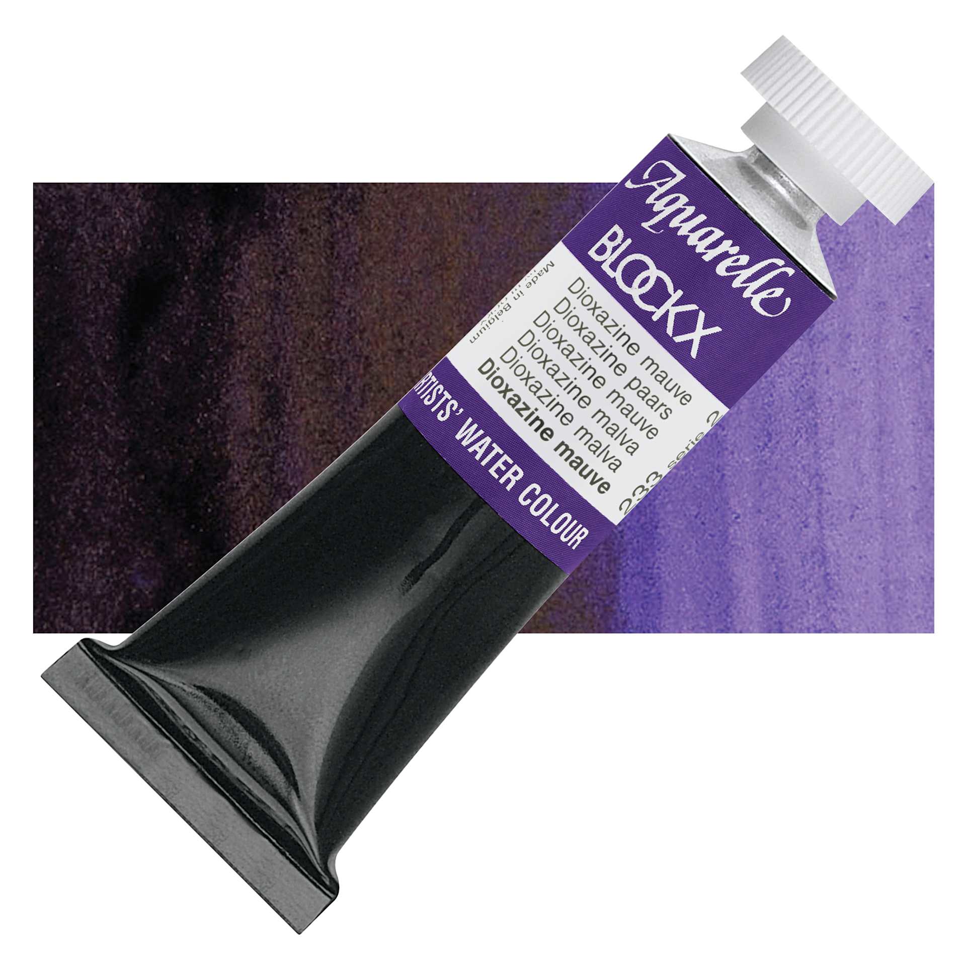 Blockx Artists' Watercolor - Dioxazine Mauve, 15 ml Tube and swatch