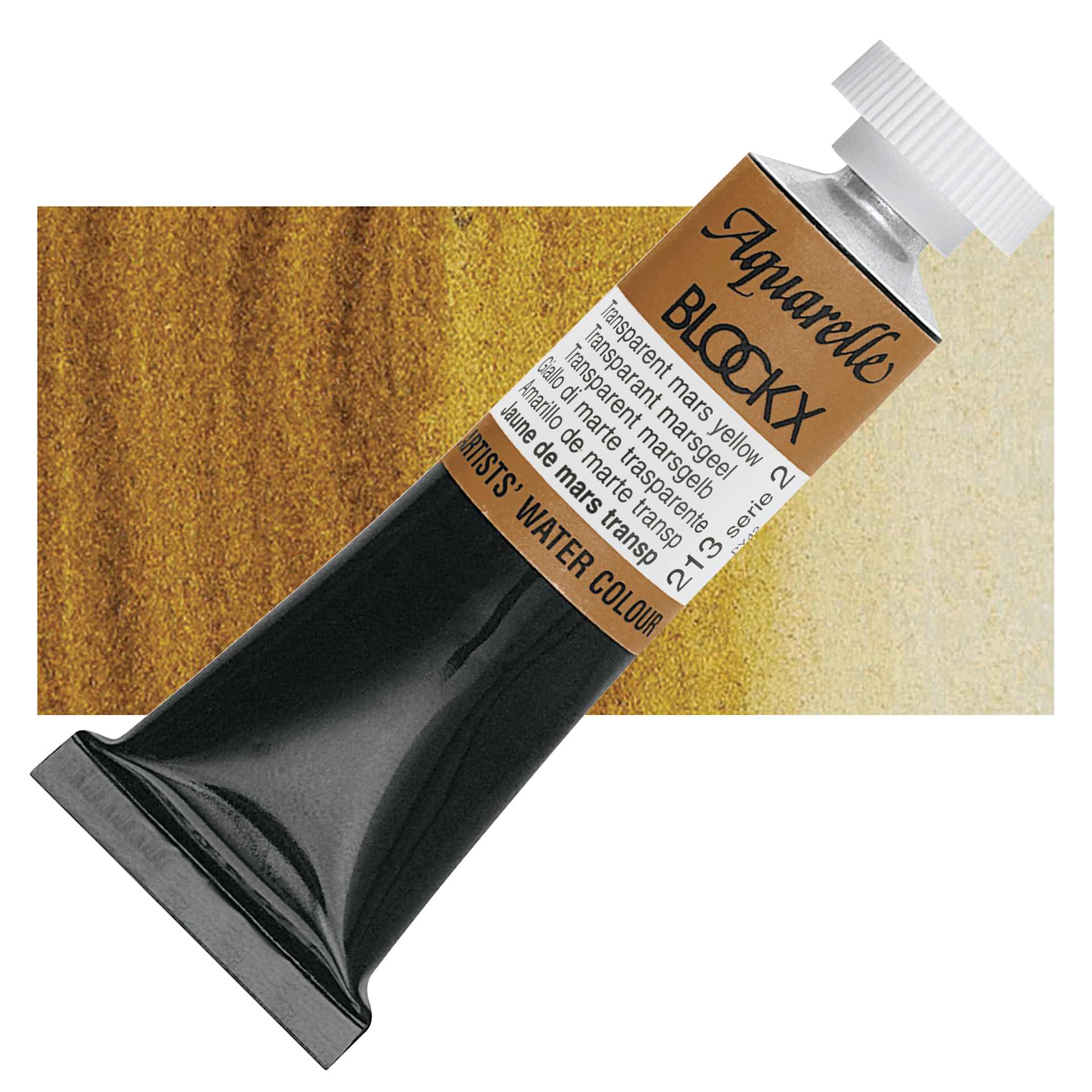Blockx Artists' Watercolor - Transparent Mars Yellow, 15 ml Tube and swatch