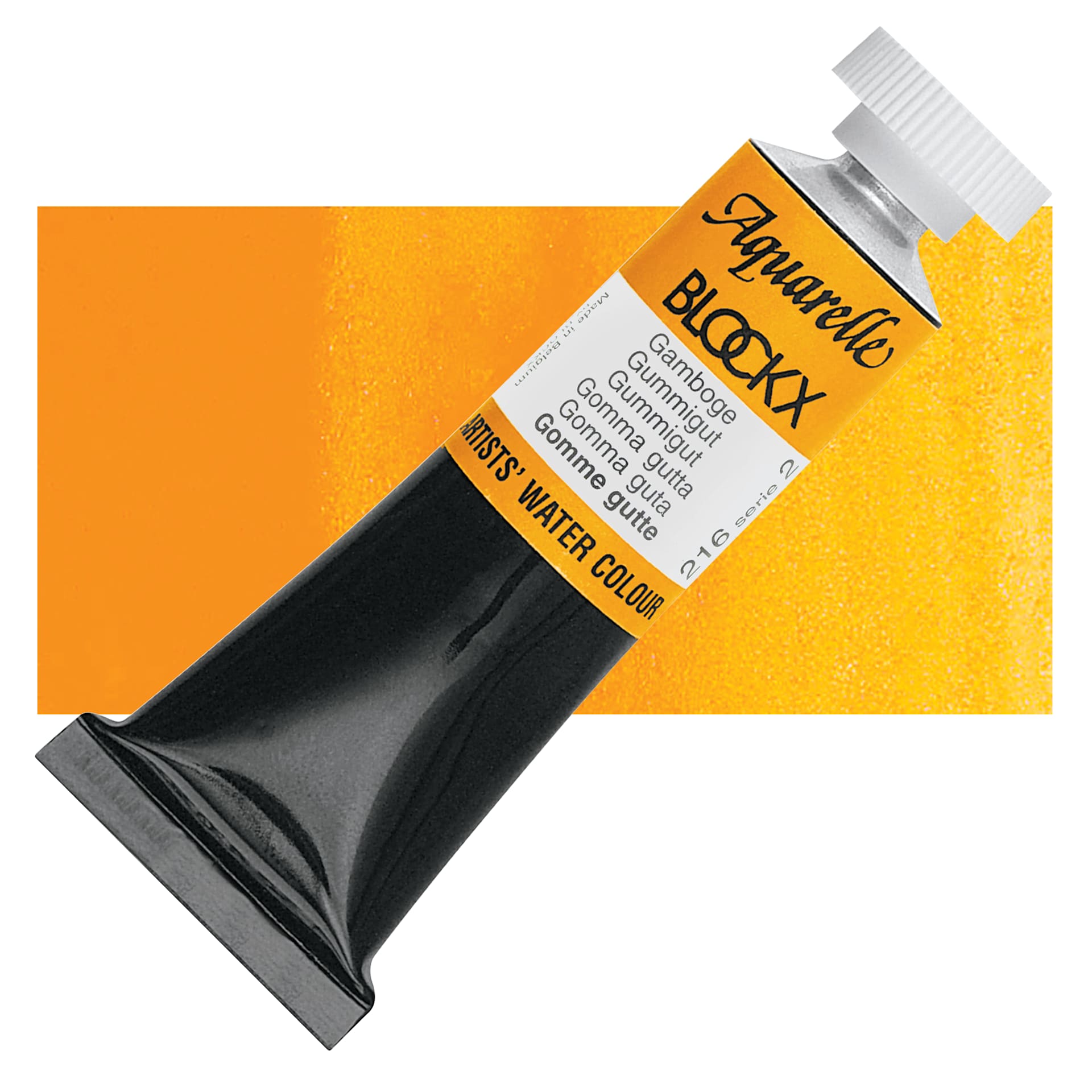Blockx Artists' Watercolor - Gamboge, 15 ml tube and swatch