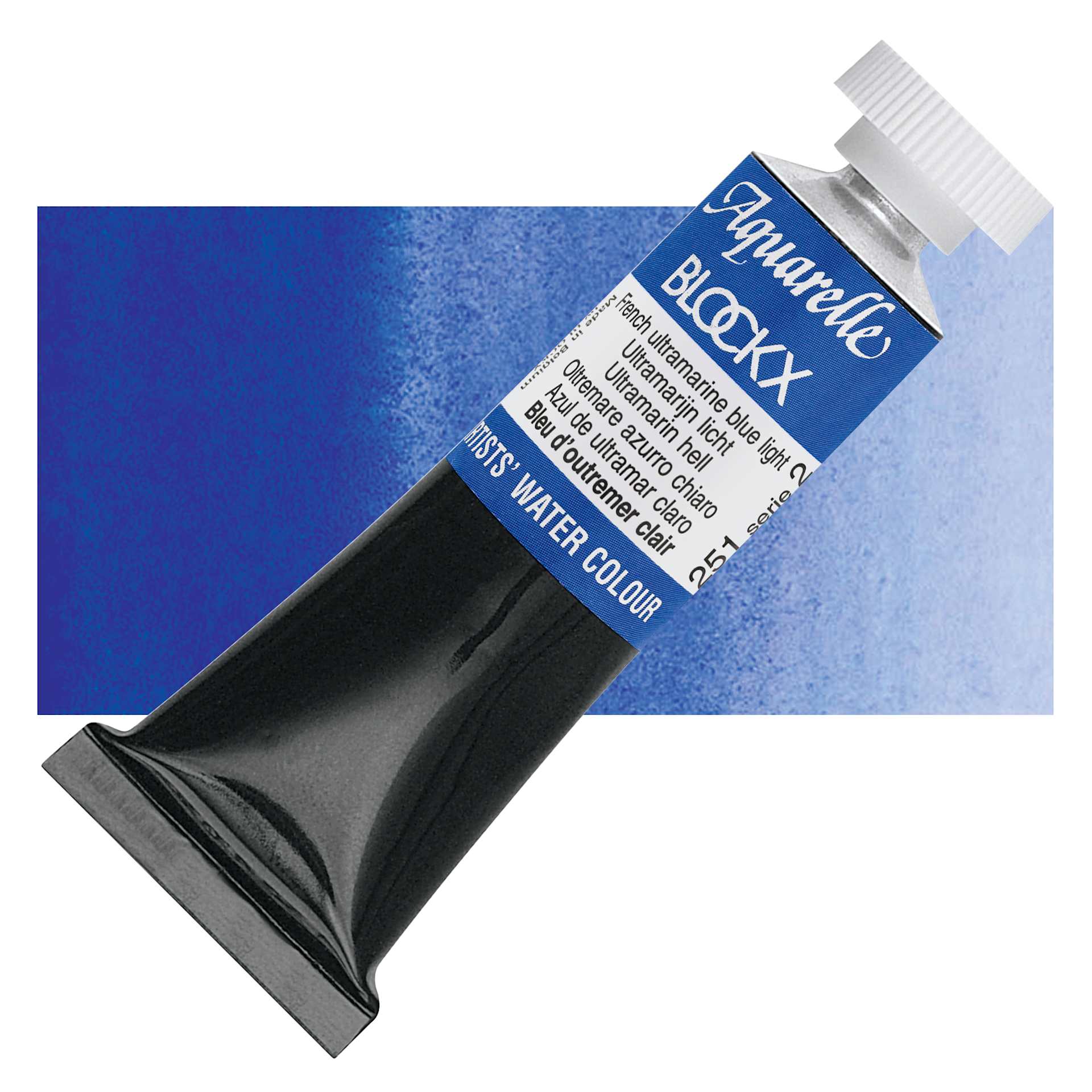 Blockx Artists' Watercolor - French Ultramarine Blue Light, 15 ml Tube and swatch
