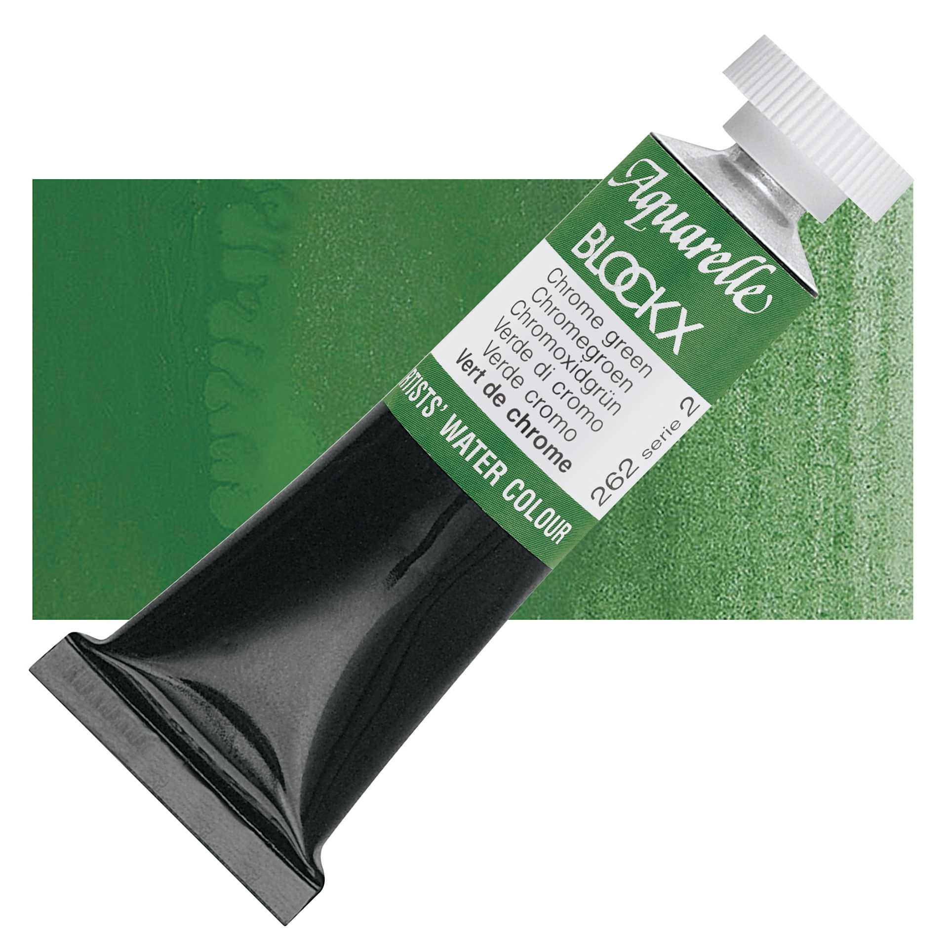 Blockx Artists' Watercolor - Chrome Green, 15 ml Tube and swatch