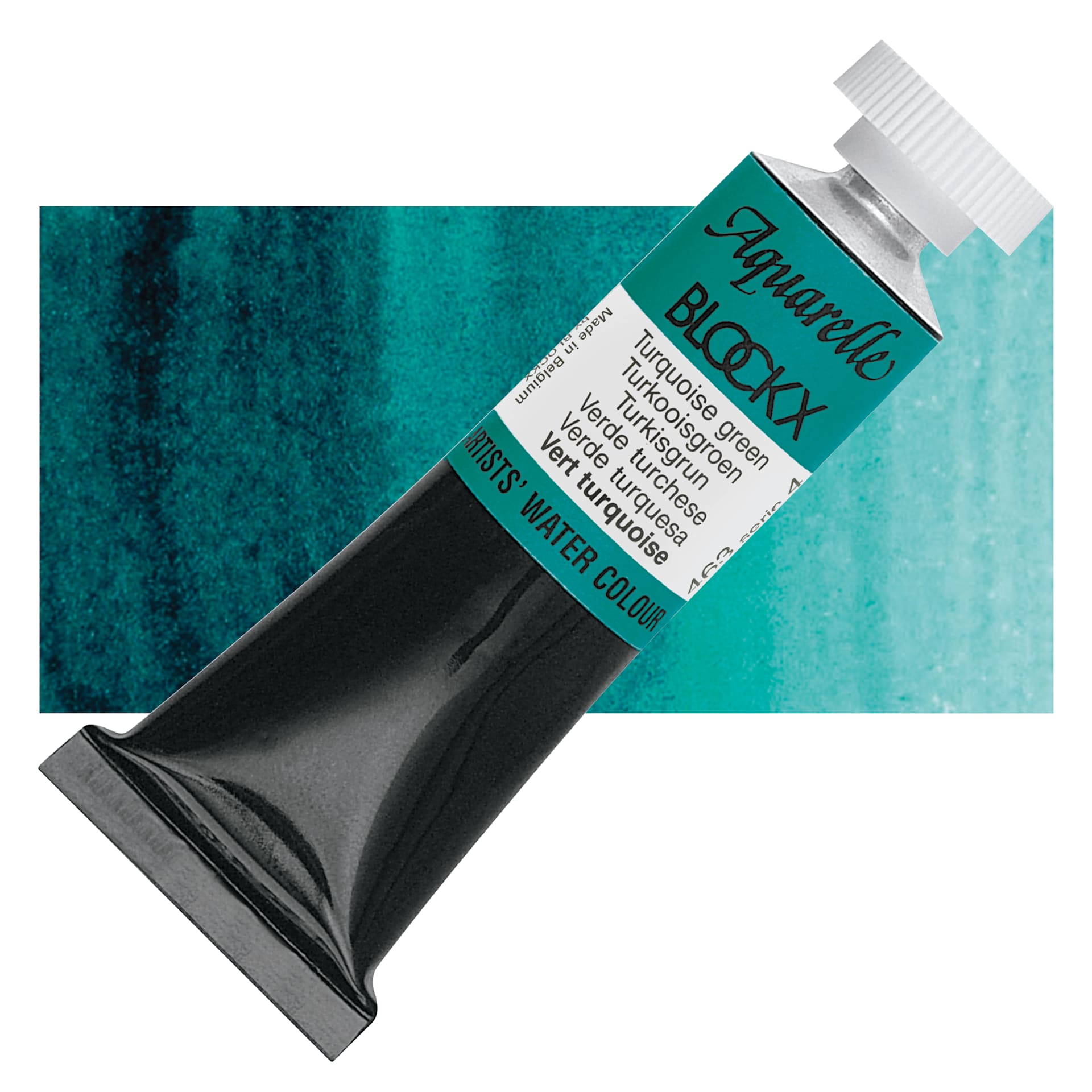 Blockx Artists' Watercolor - Turquoise Green, 15 ml Tube and swatch