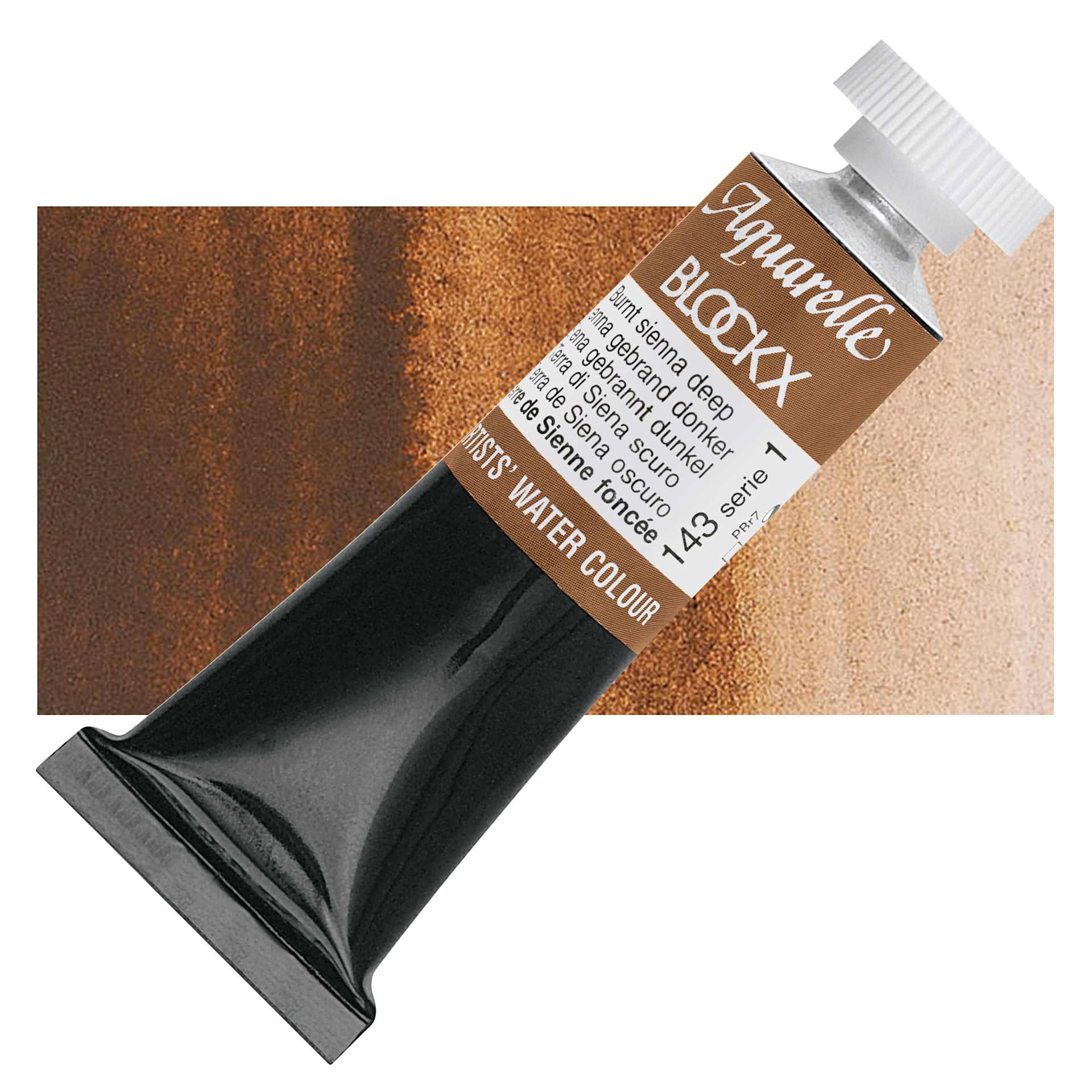 Blockx Artists' Watercolor - Burnt Sienna Deep, 15 ml tube and swatch