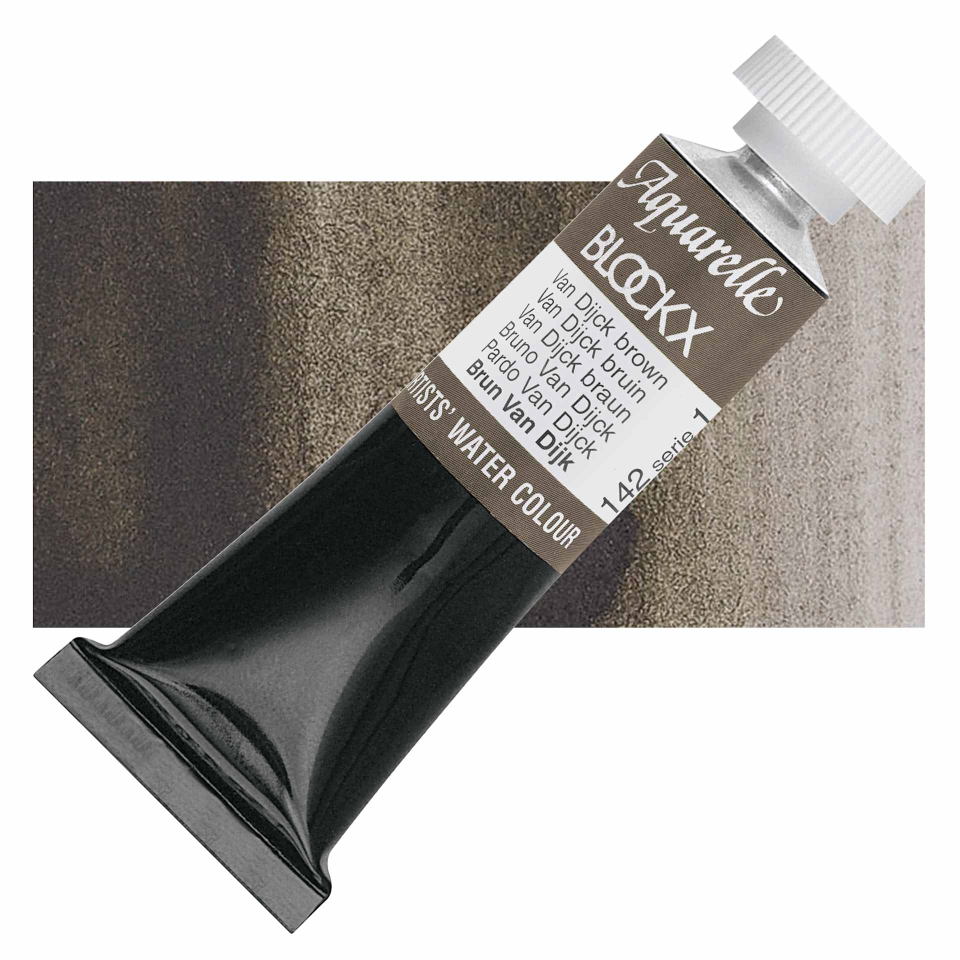 Blockx Artists' Watercolor - Van Dyck Brown, 15 ml tube and swatch